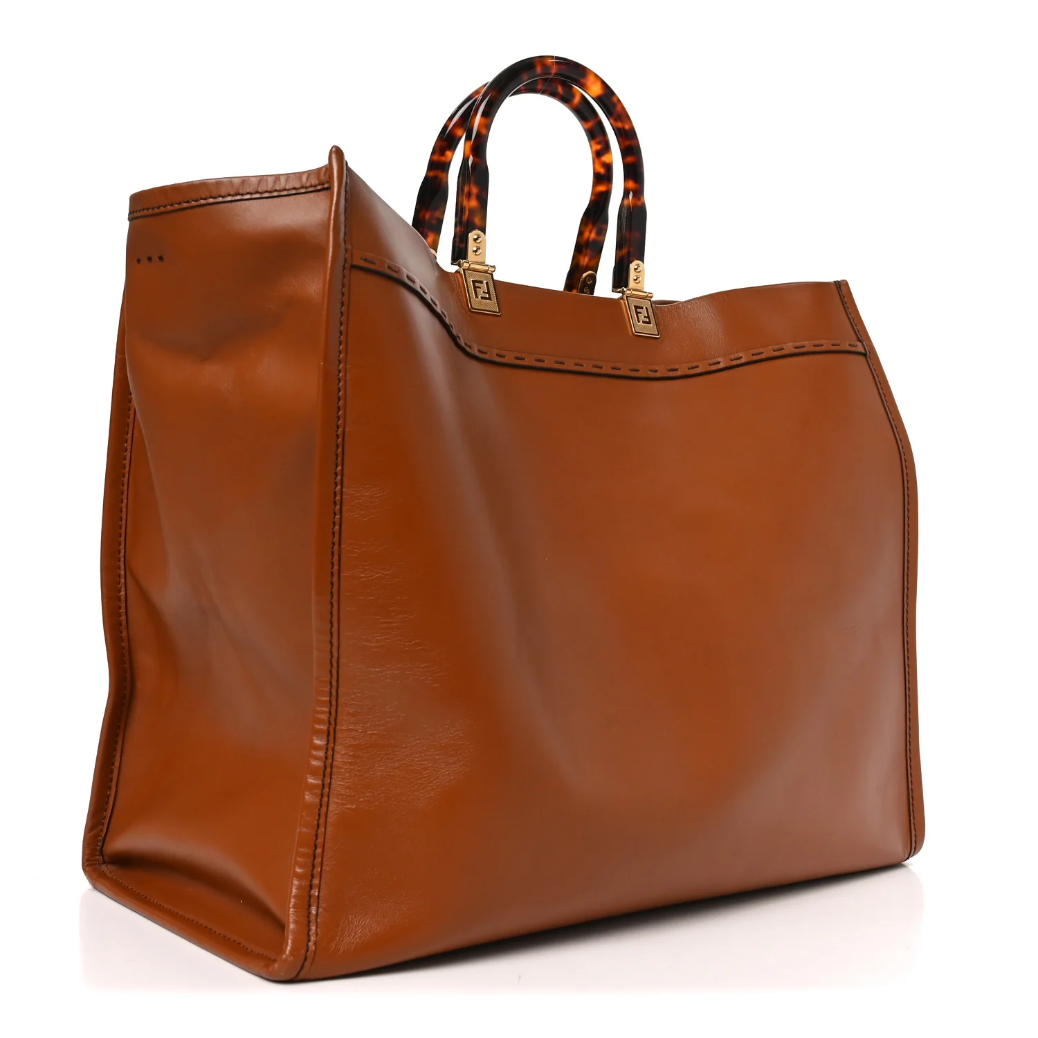 Vitello King Plexiglass Large Fendi Sunshine Shopper Tote Cuoio - Image 3
