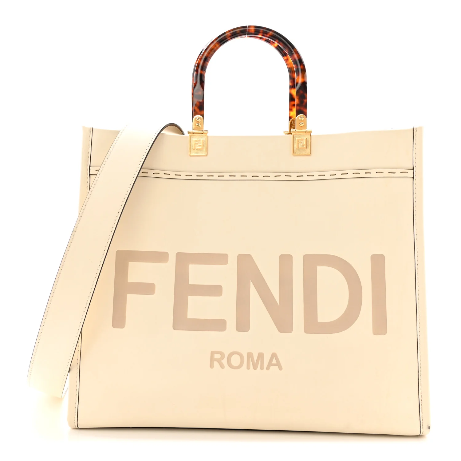 Vitello King Plexiglass Logo Embossed Medium Fendi Sunshine Shopper Tote White Ice