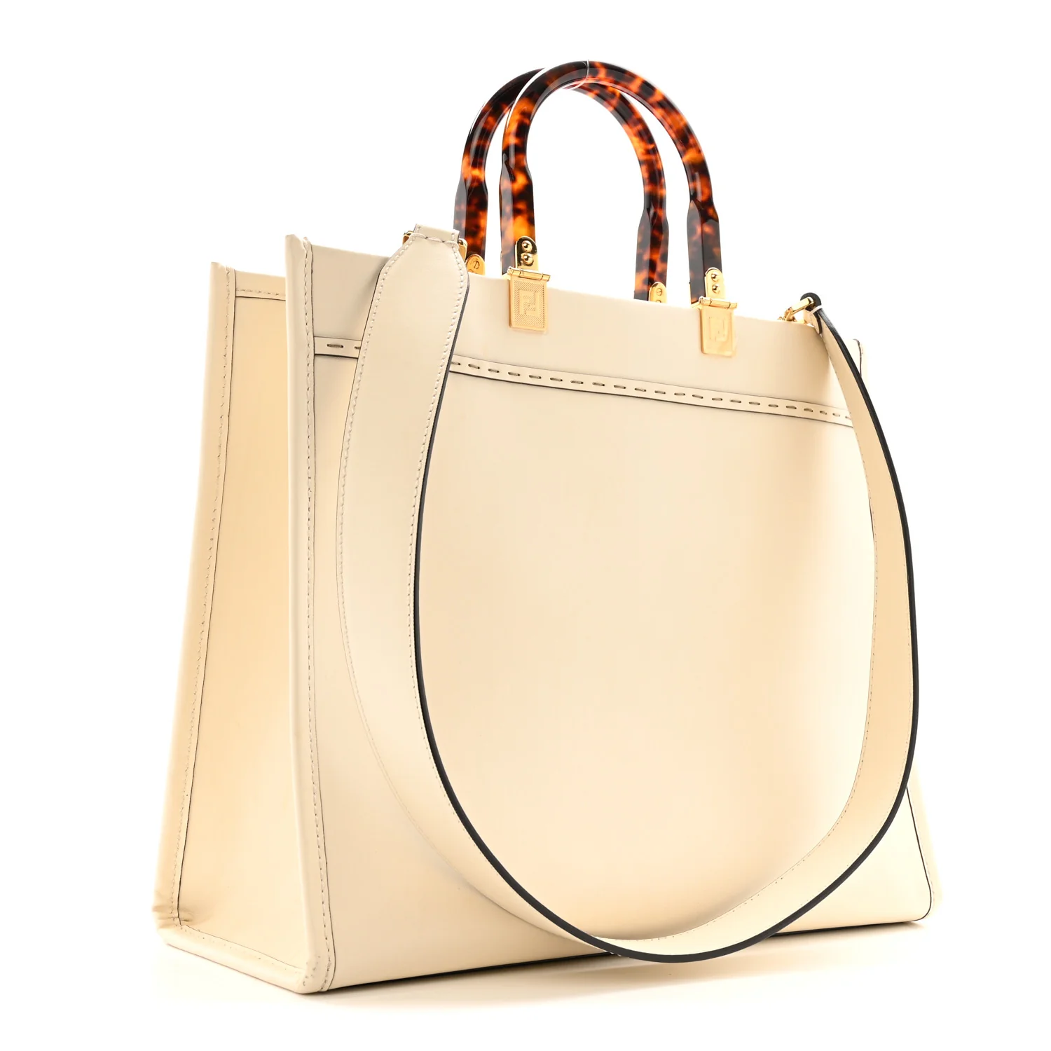 Vitello King Plexiglass Logo Embossed Medium Fendi Sunshine Shopper Tote White Ice - Image 3