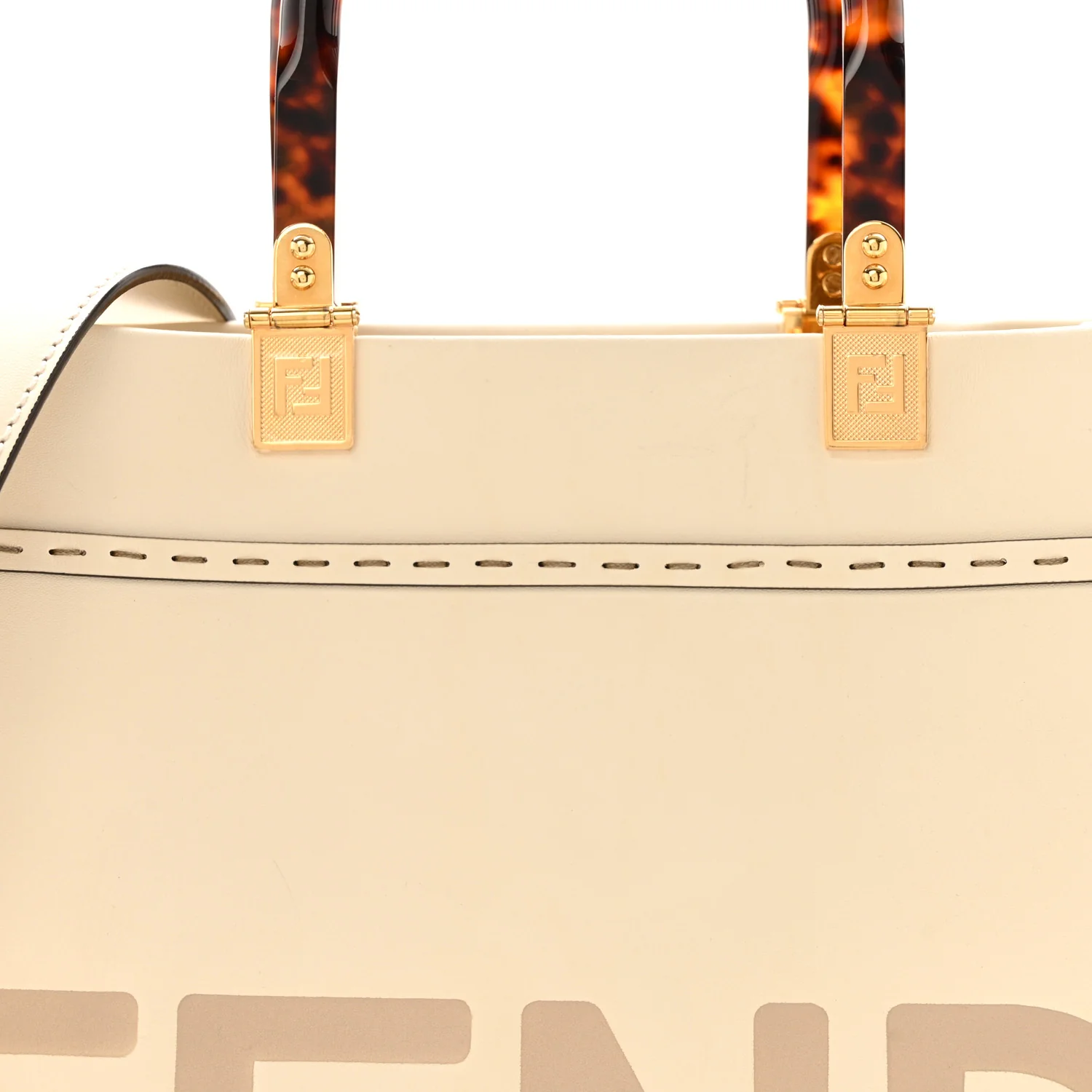 Vitello King Plexiglass Logo Embossed Medium Fendi Sunshine Shopper Tote White Ice - Image 7