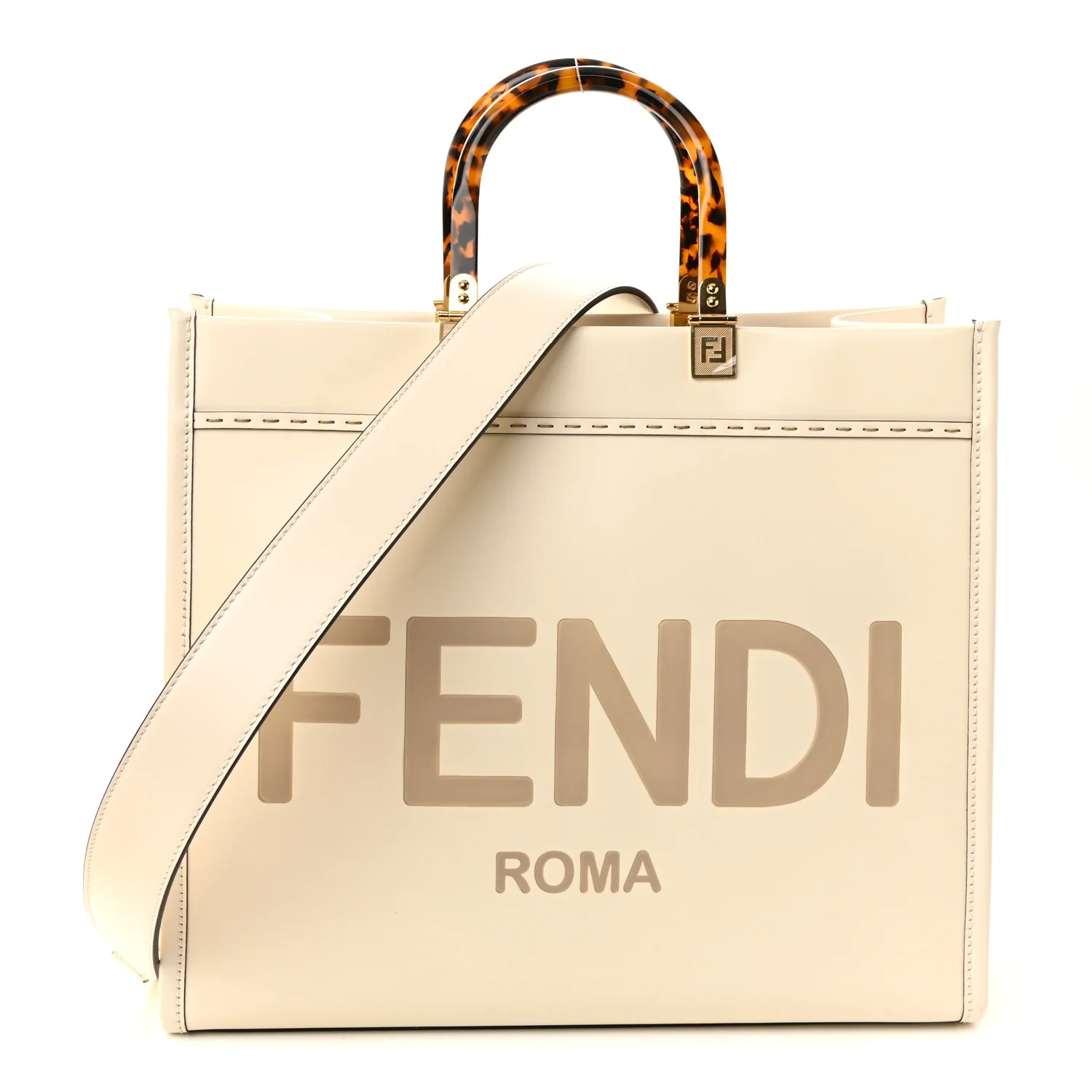 Vitello King Plexiglass Logo Embossed Medium Fendi Sunshine Shopper Tote White Ice