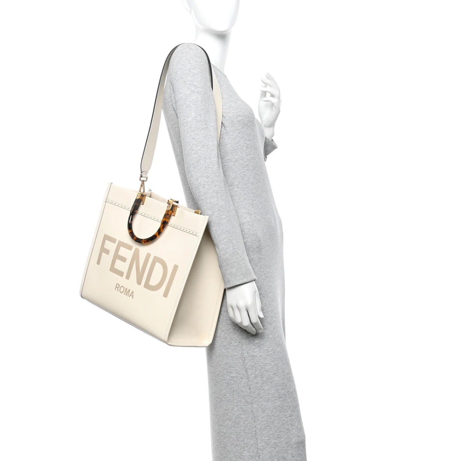 Vitello King Plexiglass Logo Embossed Medium Fendi Sunshine Shopper Tote White Ice - Image 2