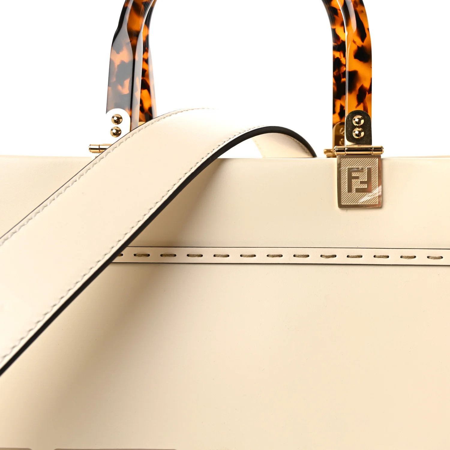 Vitello King Plexiglass Logo Embossed Medium Fendi Sunshine Shopper Tote White Ice - Image 7