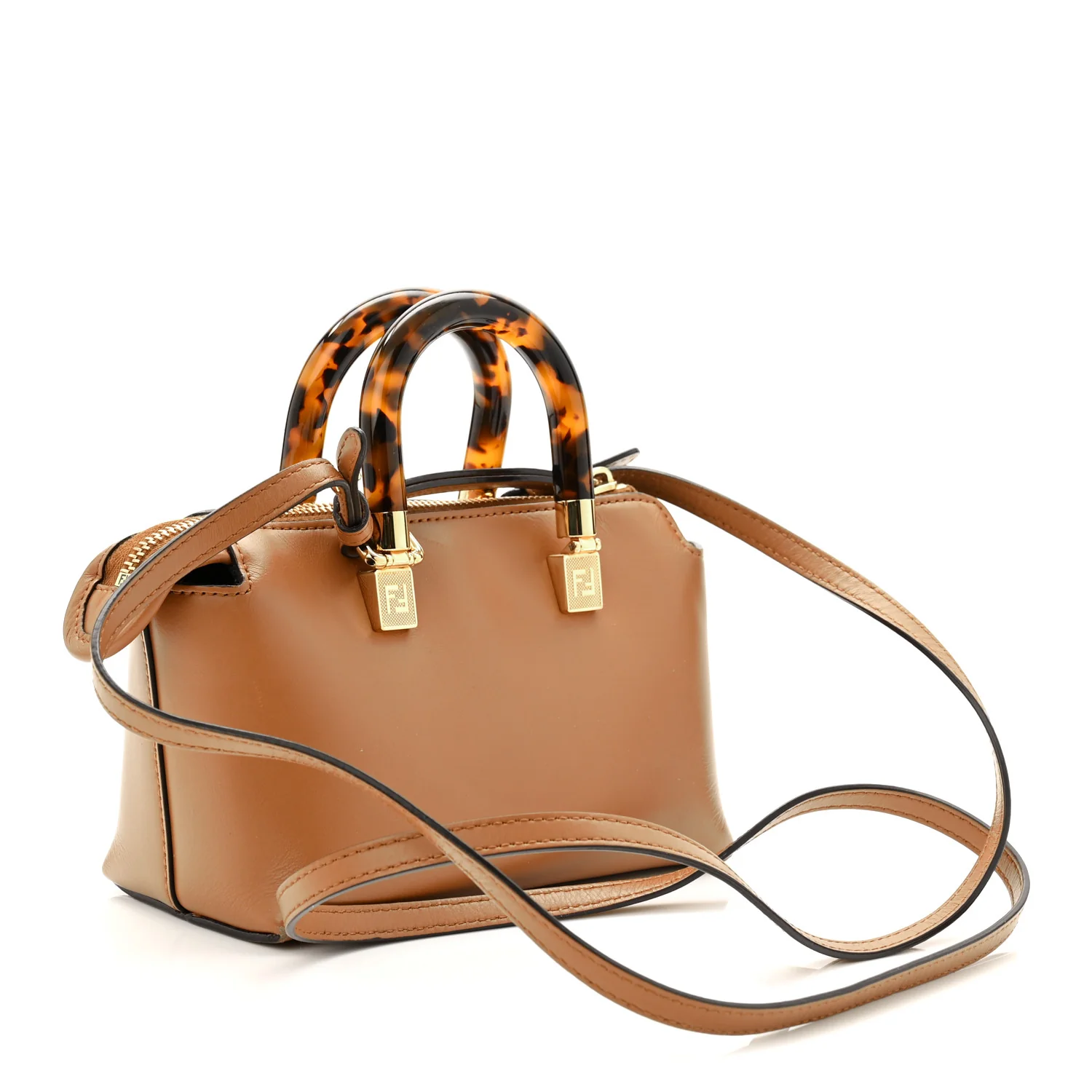 Vitello King Plexiglass Logo Embossed Mini By The Way Top Handle Boston Bag Caramello - Image 3