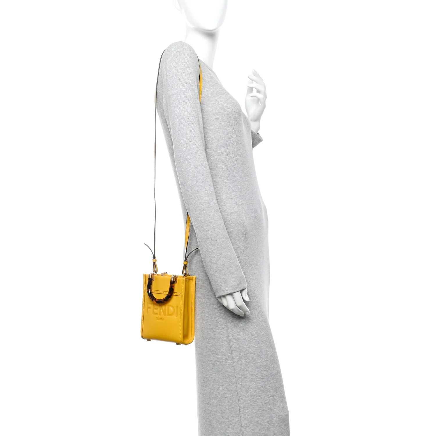 Vitello King Plexiglass Logo Embossed Mini Fendi Sunshine Shopper Tote Mimosa - Image 2