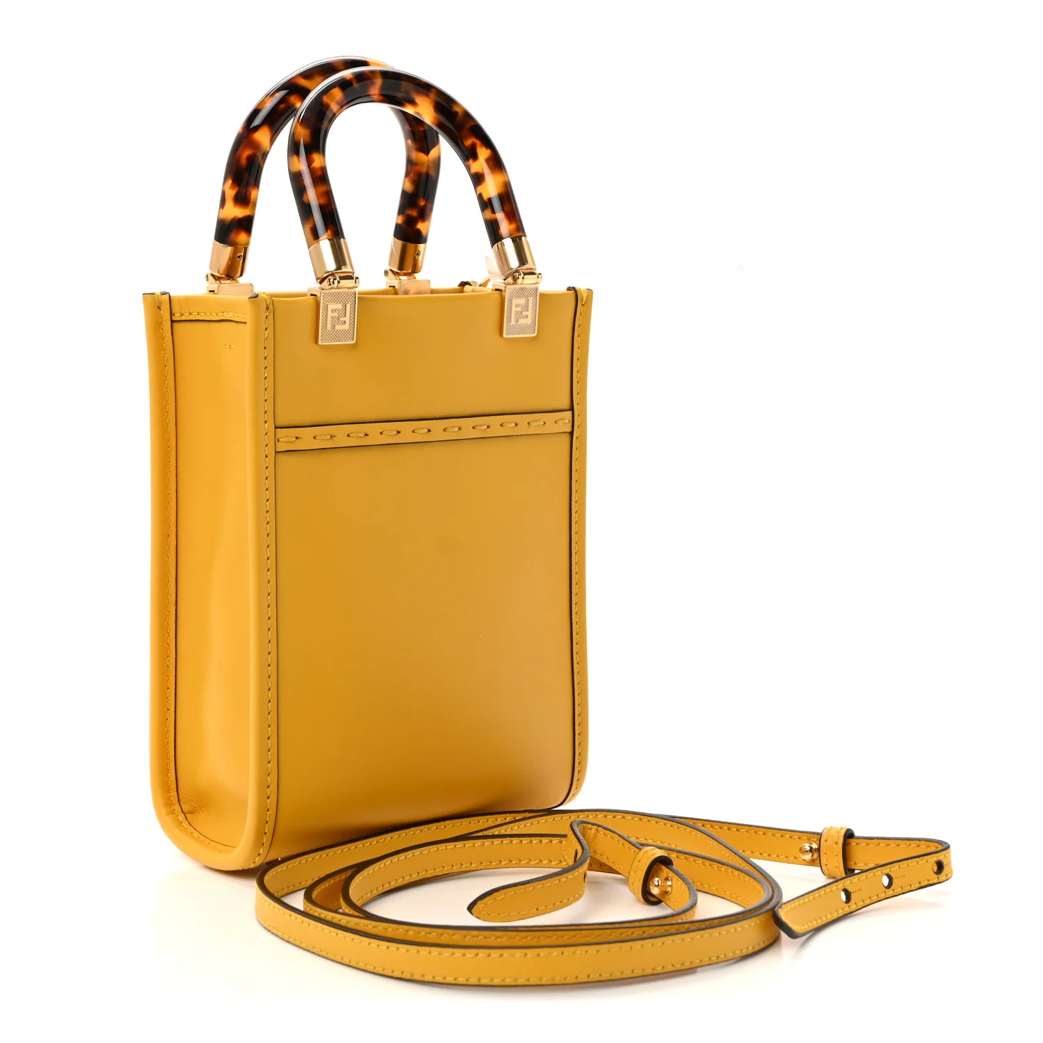 Vitello King Plexiglass Logo Embossed Mini Fendi Sunshine Shopper Tote Mimosa - Image 3