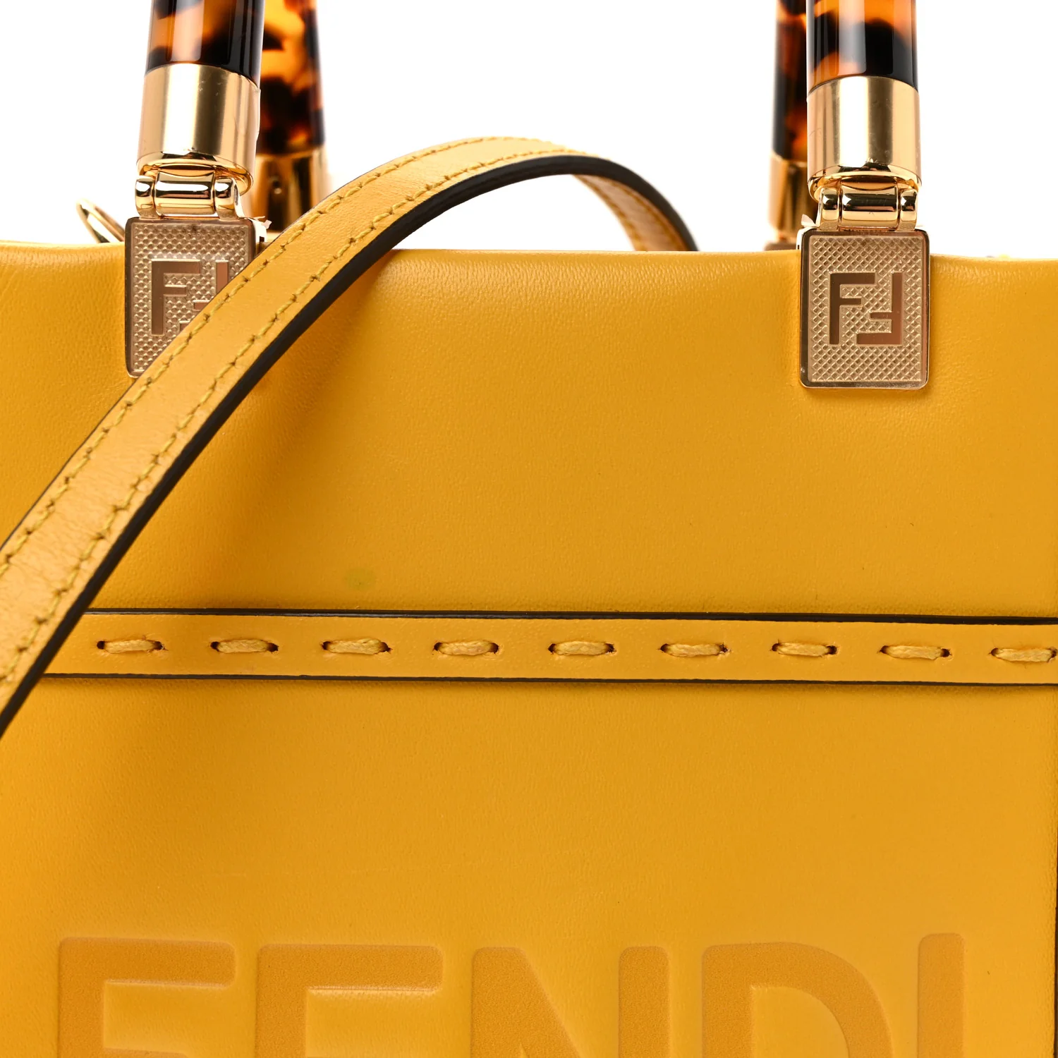 Vitello King Plexiglass Logo Embossed Mini Fendi Sunshine Shopper Tote Mimosa - Image 7