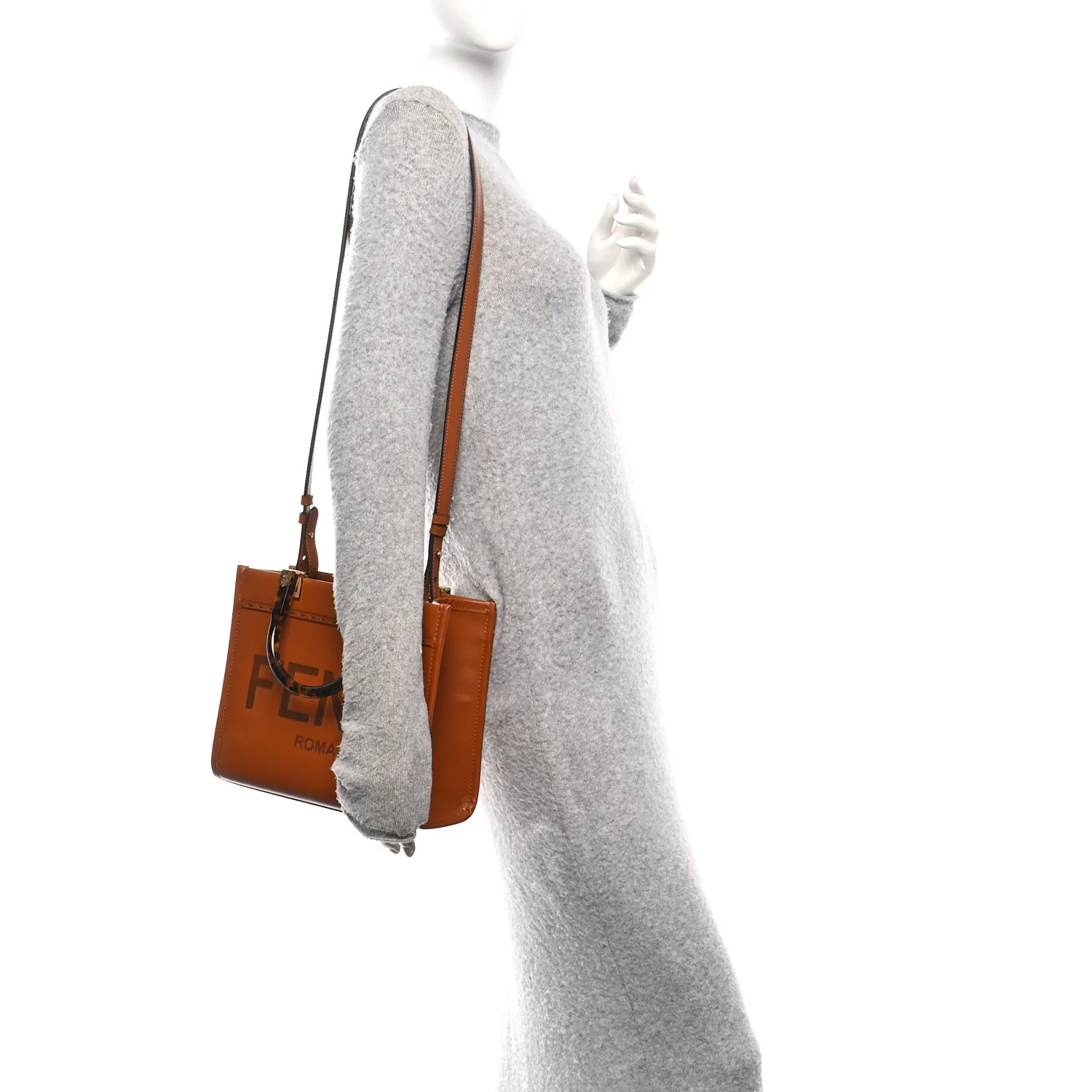 Vitello King Plexiglass Logo Embossed Small Fendi Sunshine Shopper Tote Cuoio - Image 2