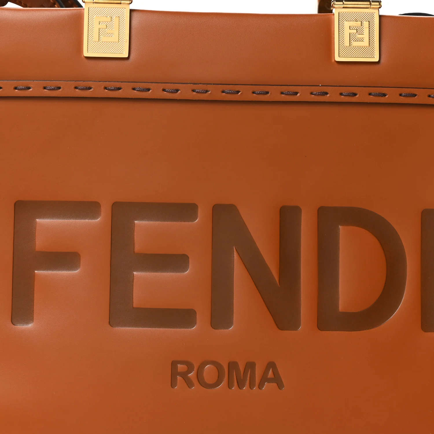 Vitello King Plexiglass Logo Embossed Small Fendi Sunshine Shopper Tote Cuoio - Image 7