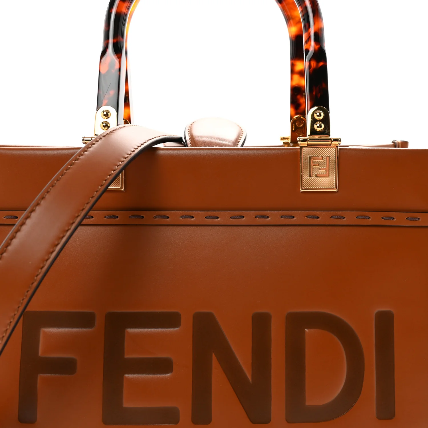 Vitello King Plexiglass Logo Embossed Small Fendi Sunshine Shopper Tote Cuoio - Image 7