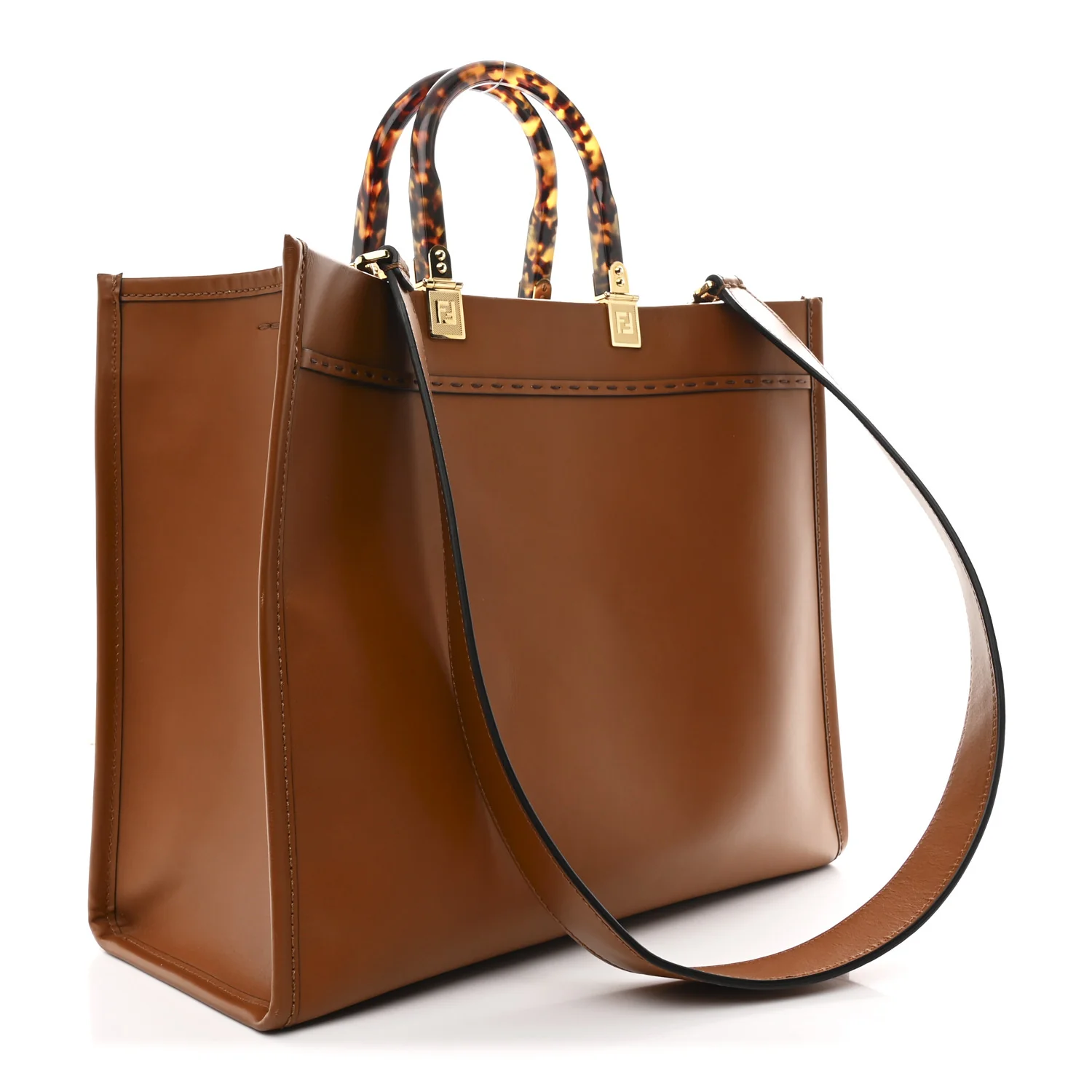 Vitello King Plexiglass Medium Fendi Sunshine Shopper Tote Cuoio - Image 3