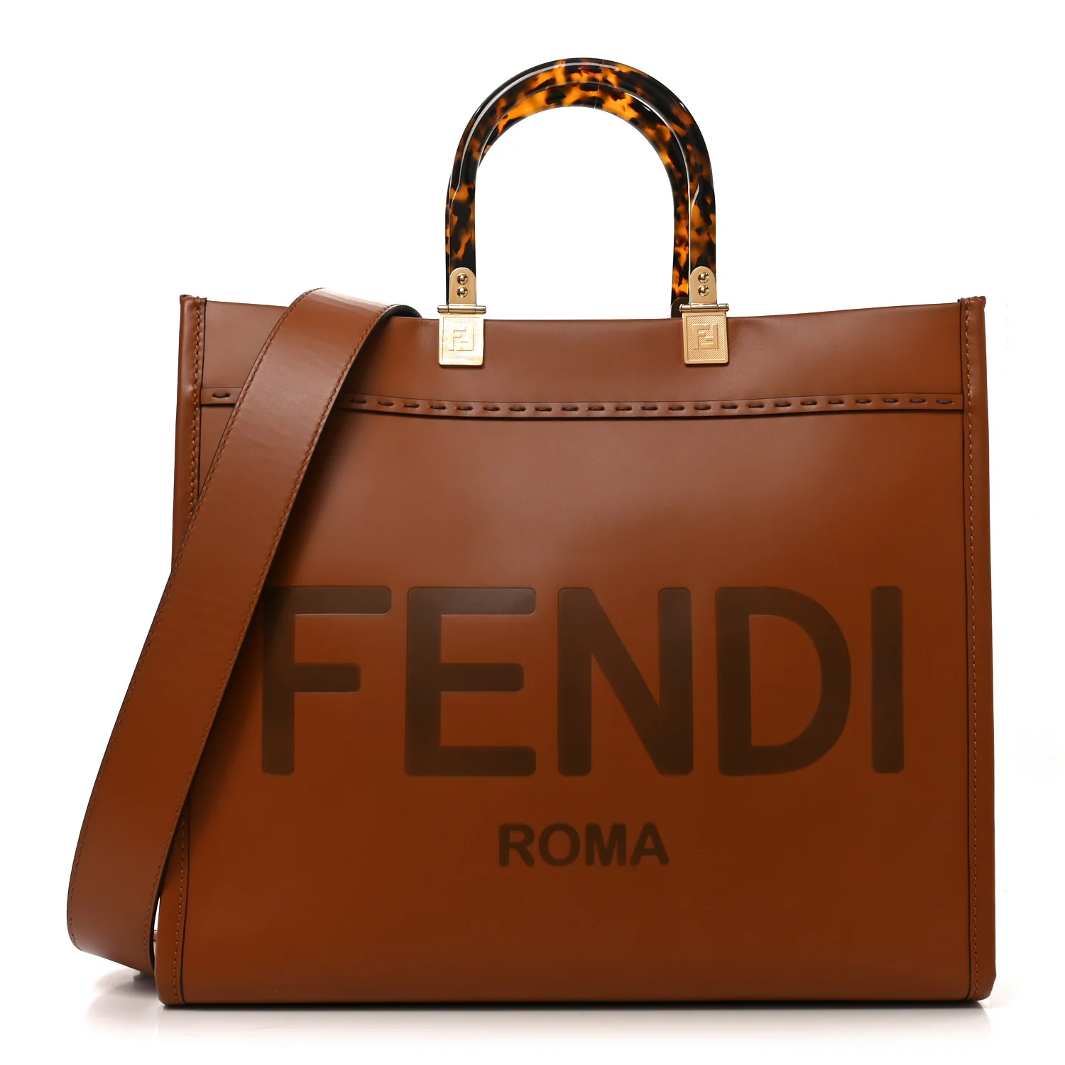 Vitello King Plexiglass Medium Fendi Sunshine Shopper Tote Cuoio