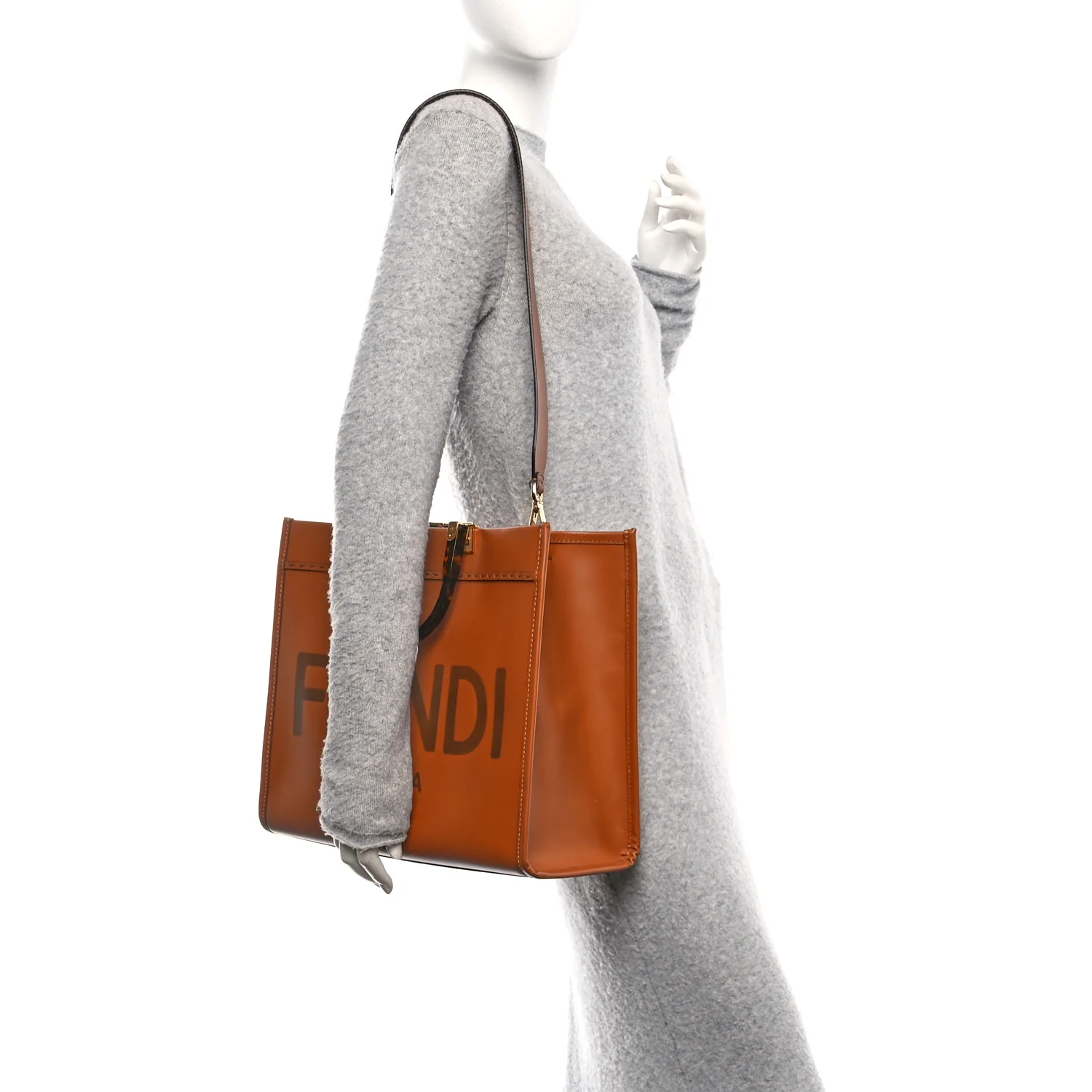 Vitello King Plexiglass Medium Fendi Sunshine Shopper Tote Cuoio - Image 2