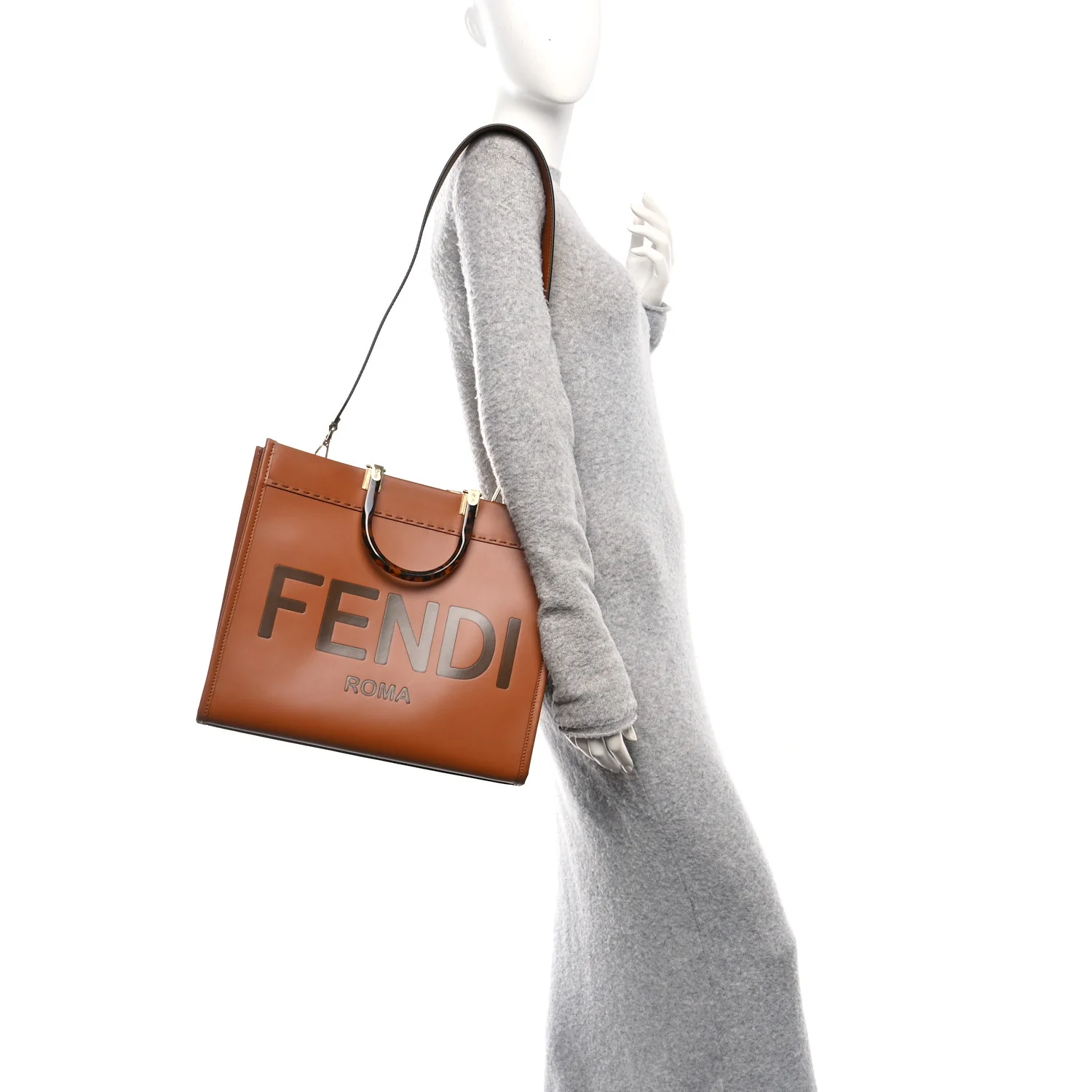 Vitello King Plexiglass Medium Fendi Sunshine Shopper Tote Cuoio - Image 2