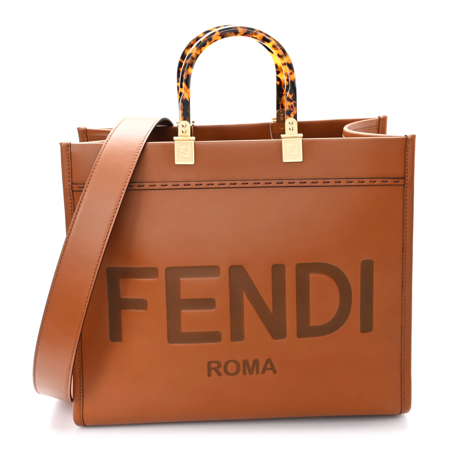 Vitello King Plexiglass Medium Fendi Sunshine Shopper Tote Cuoio