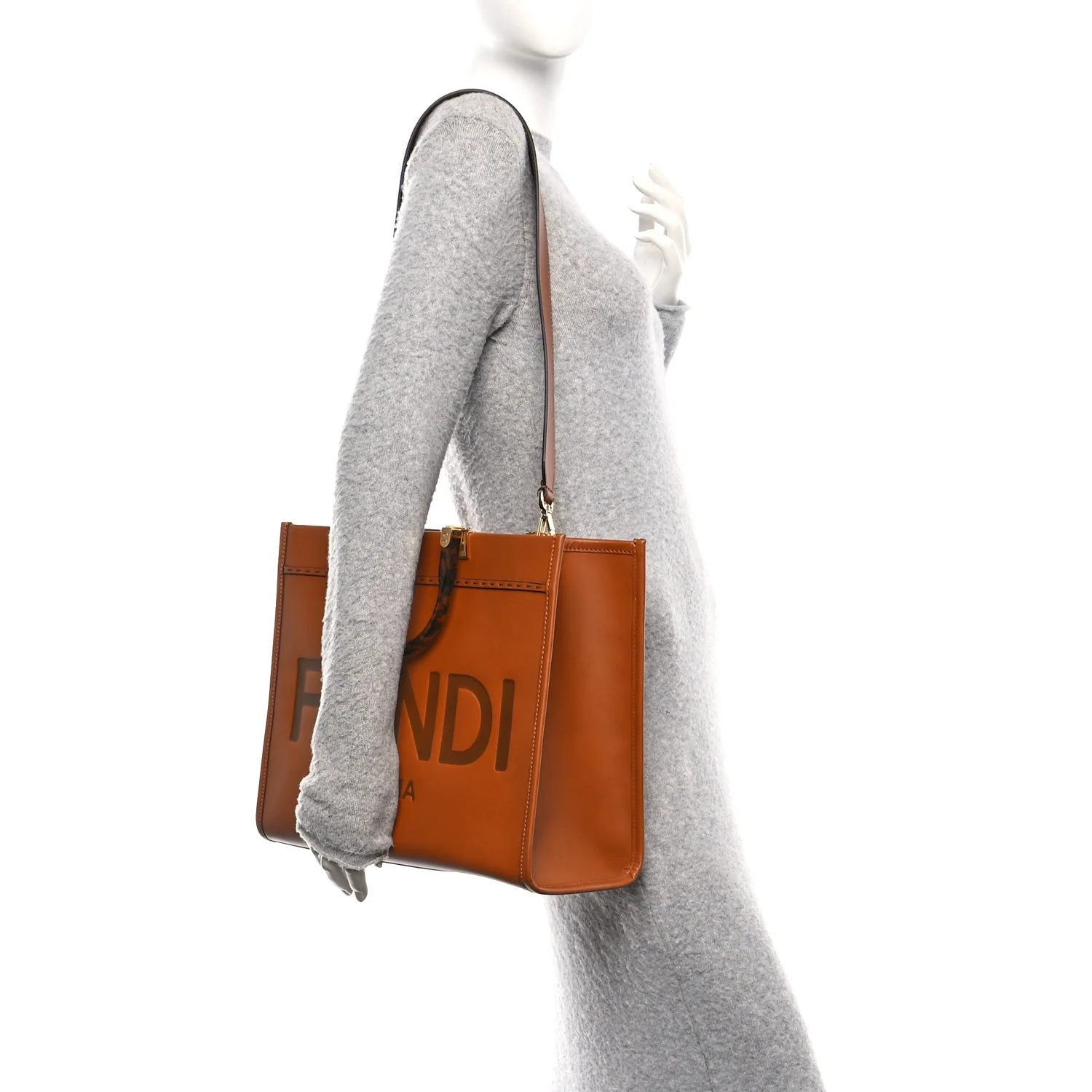 Vitello King Plexiglass Medium Fendi Sunshine Shopper Tote Cuoio - Image 2