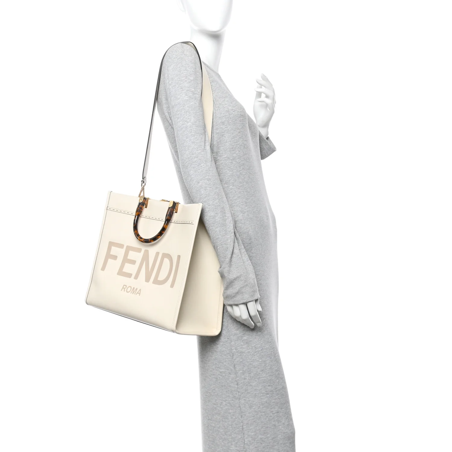Vitello King Plexiglass Medium Fendi Sunshine Shopper Tote White Ice - Image 2