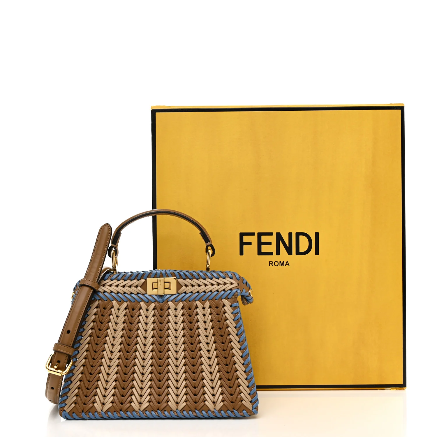 Vitello King Shiny Nappa Intreccio Petite Peekaboo I SEE U Satchel Sand Beige Blue - Image 11