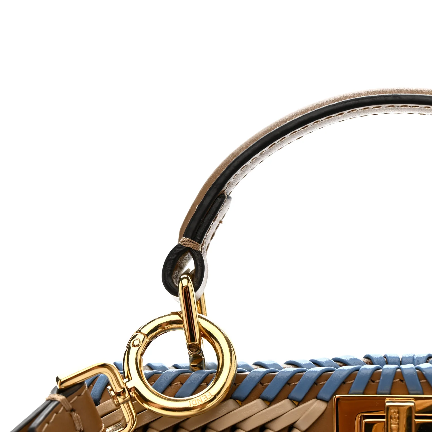 Vitello King Shiny Nappa Intreccio Petite Peekaboo I SEE U Satchel Sand Beige Blue - Image 13