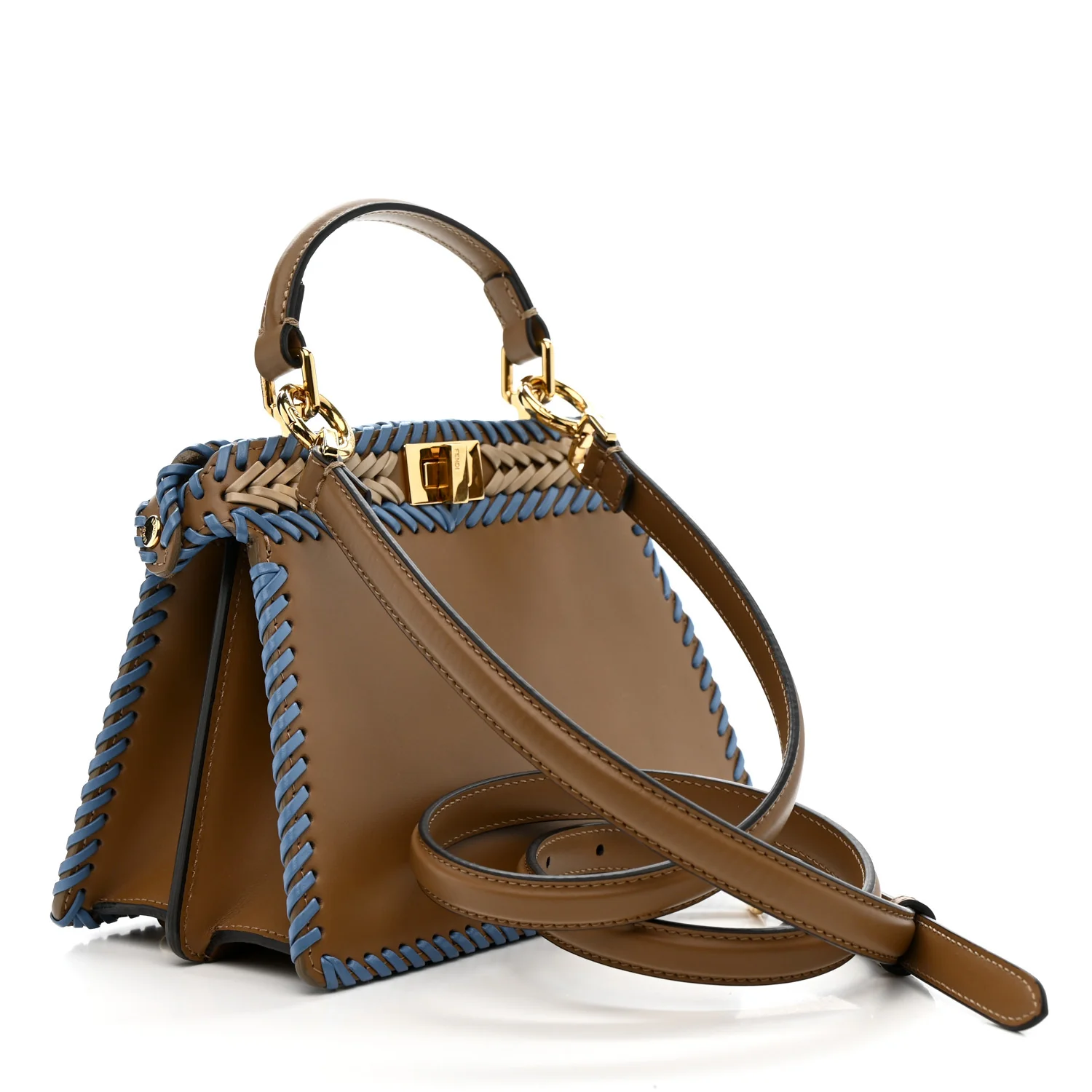 Vitello King Shiny Nappa Intreccio Petite Peekaboo I SEE U Satchel Sand Beige Blue - Image 3