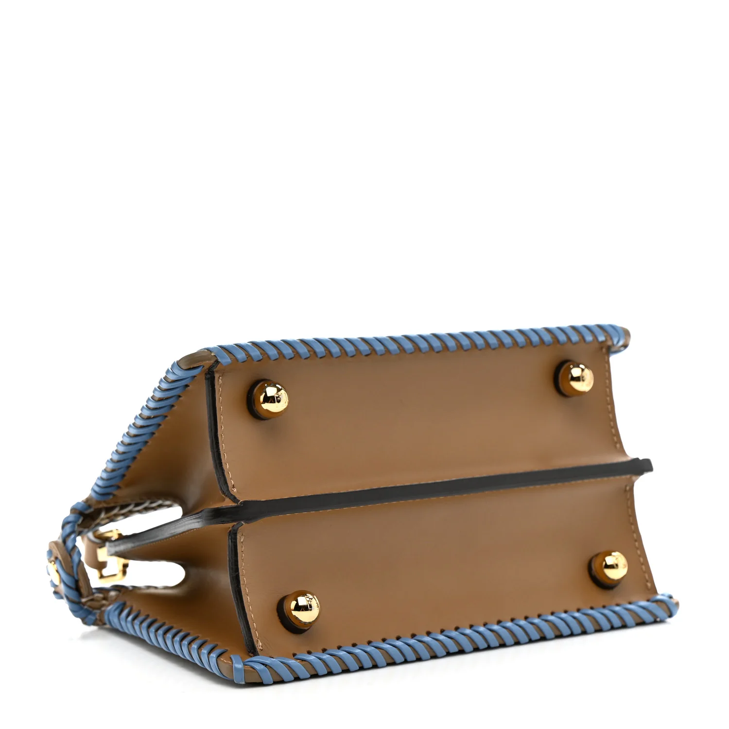 Vitello King Shiny Nappa Intreccio Petite Peekaboo I SEE U Satchel Sand Beige Blue - Image 4