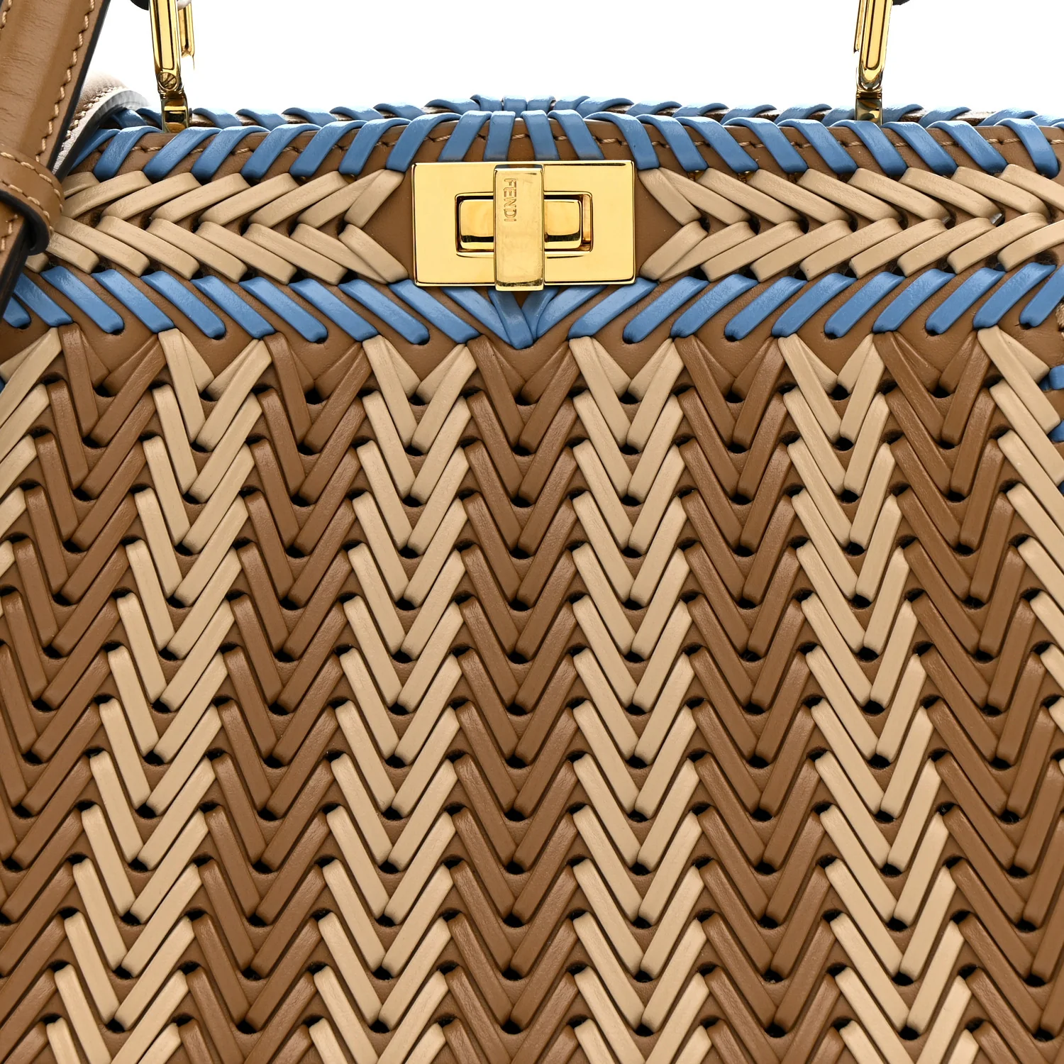 Vitello King Shiny Nappa Intreccio Petite Peekaboo I SEE U Satchel Sand Beige Blue - Image 7