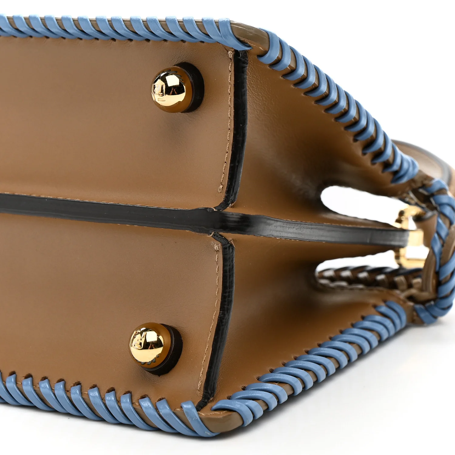 Vitello King Shiny Nappa Intreccio Petite Peekaboo I SEE U Satchel Sand Beige Blue - Image 9