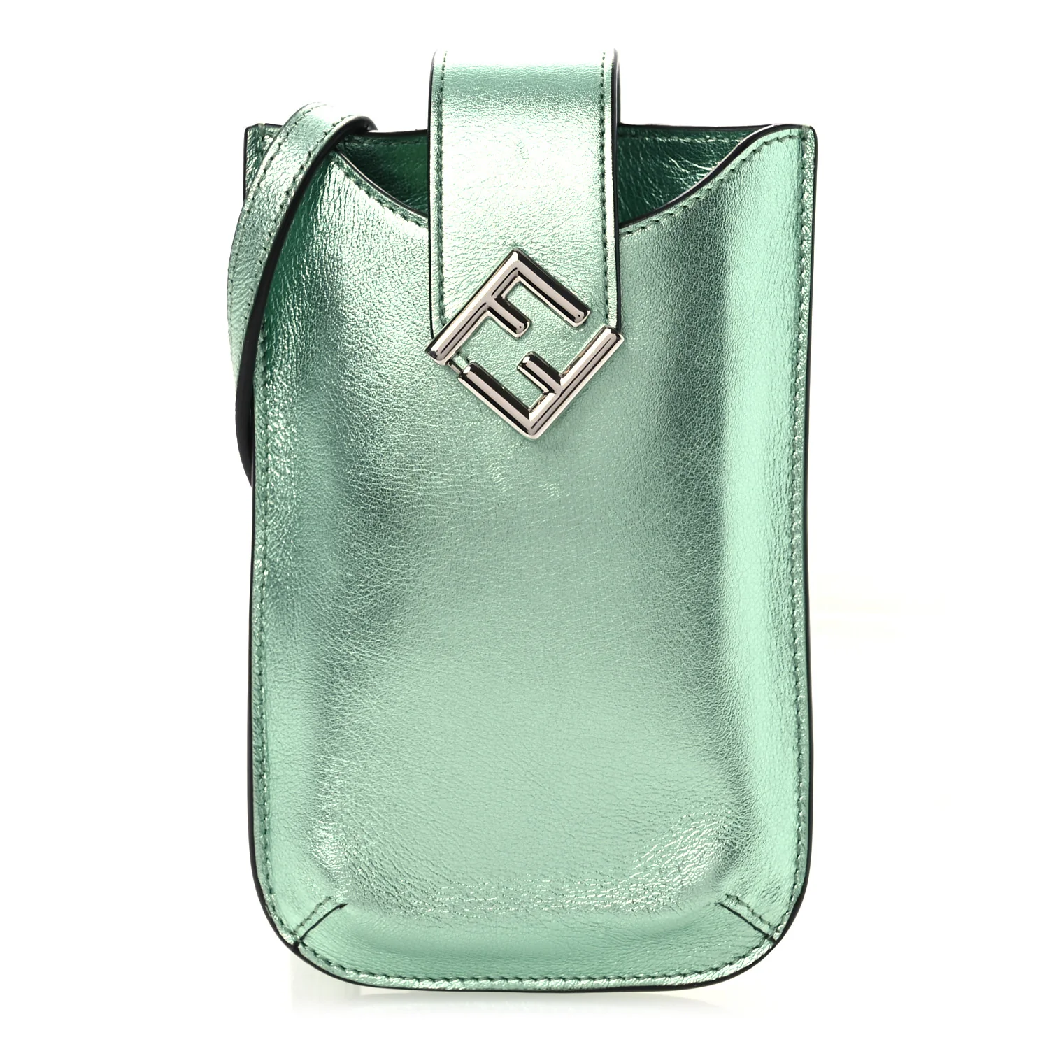 Vitello Laminato FF Diamonds Phone Pouch Verde Chiaro
