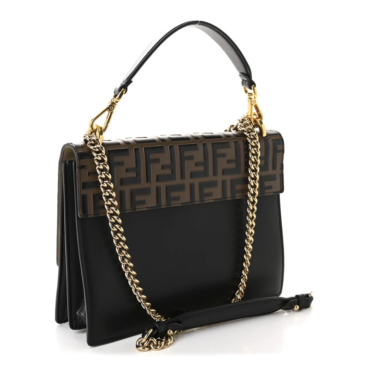 Vitello Liberty Bi-Color FF 1974 Embossed Chain Strap Kan U Shoulder Bag Black Maya - Image 3