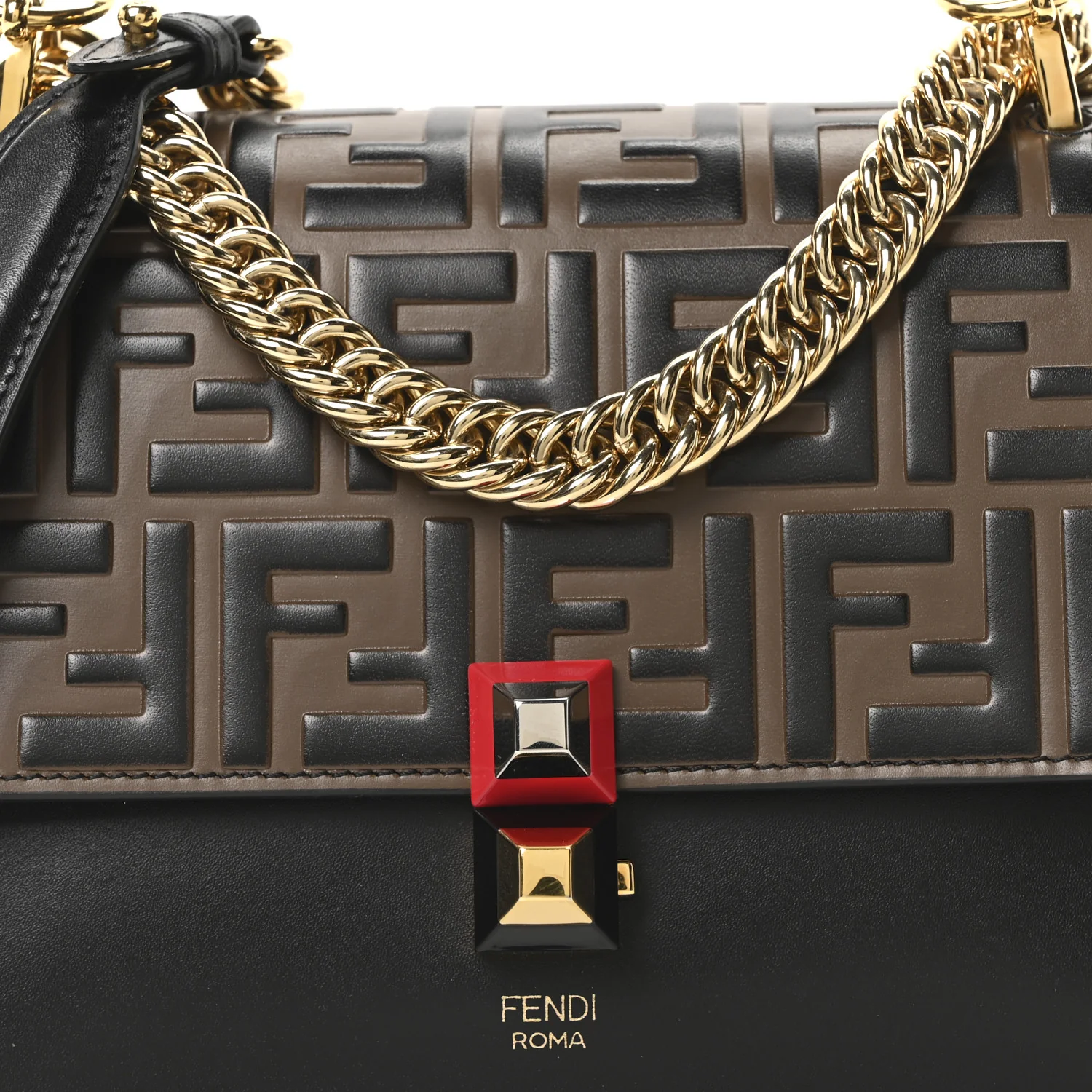 Vitello Liberty Bi-Color FF 1974 Embossed Small Kan I Shoulder Bag Black Maya - Image 8