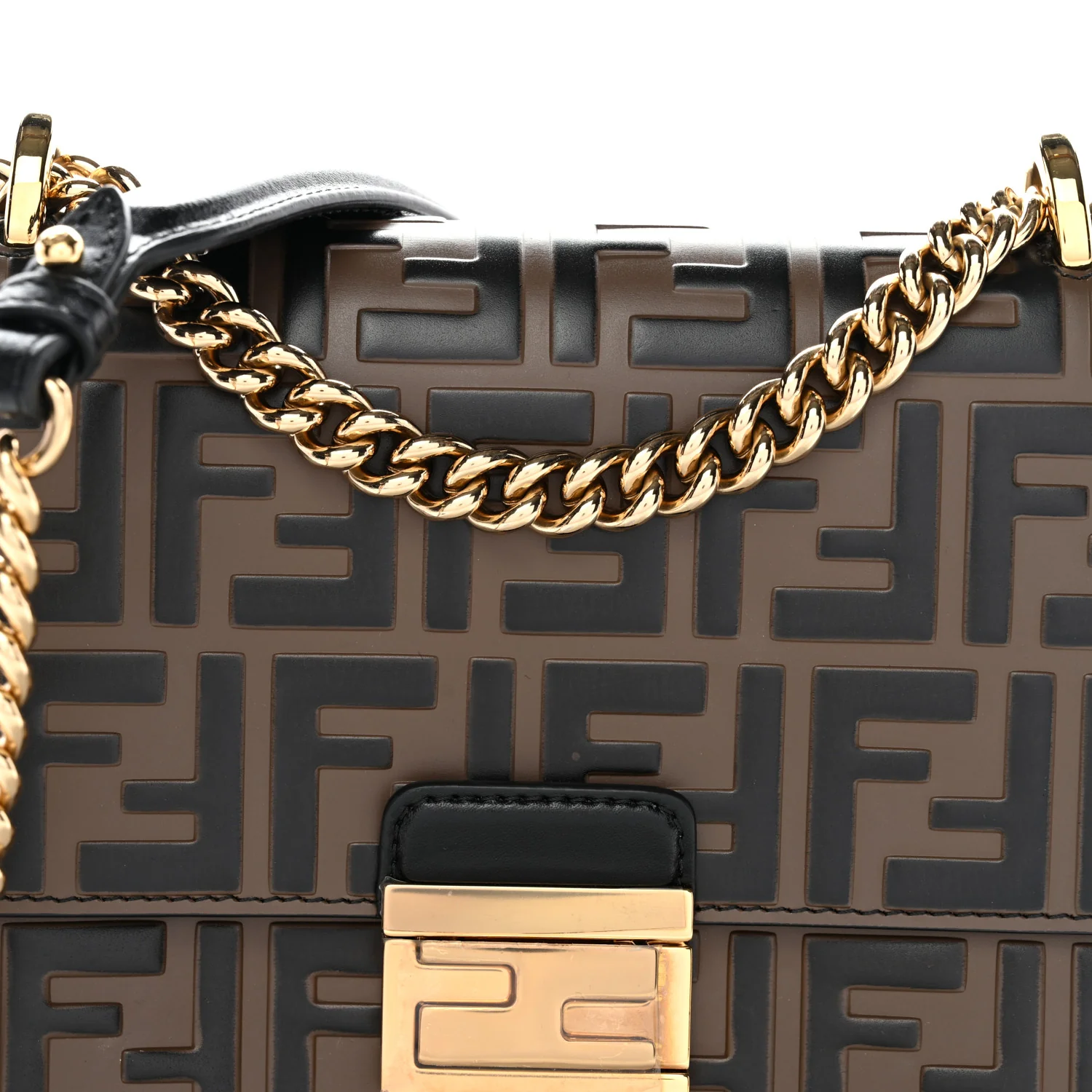 Vitello Liberty Bi-Color FF 1974 Embossed Small Kan U Shoulder Bag Maya Black - Image 20