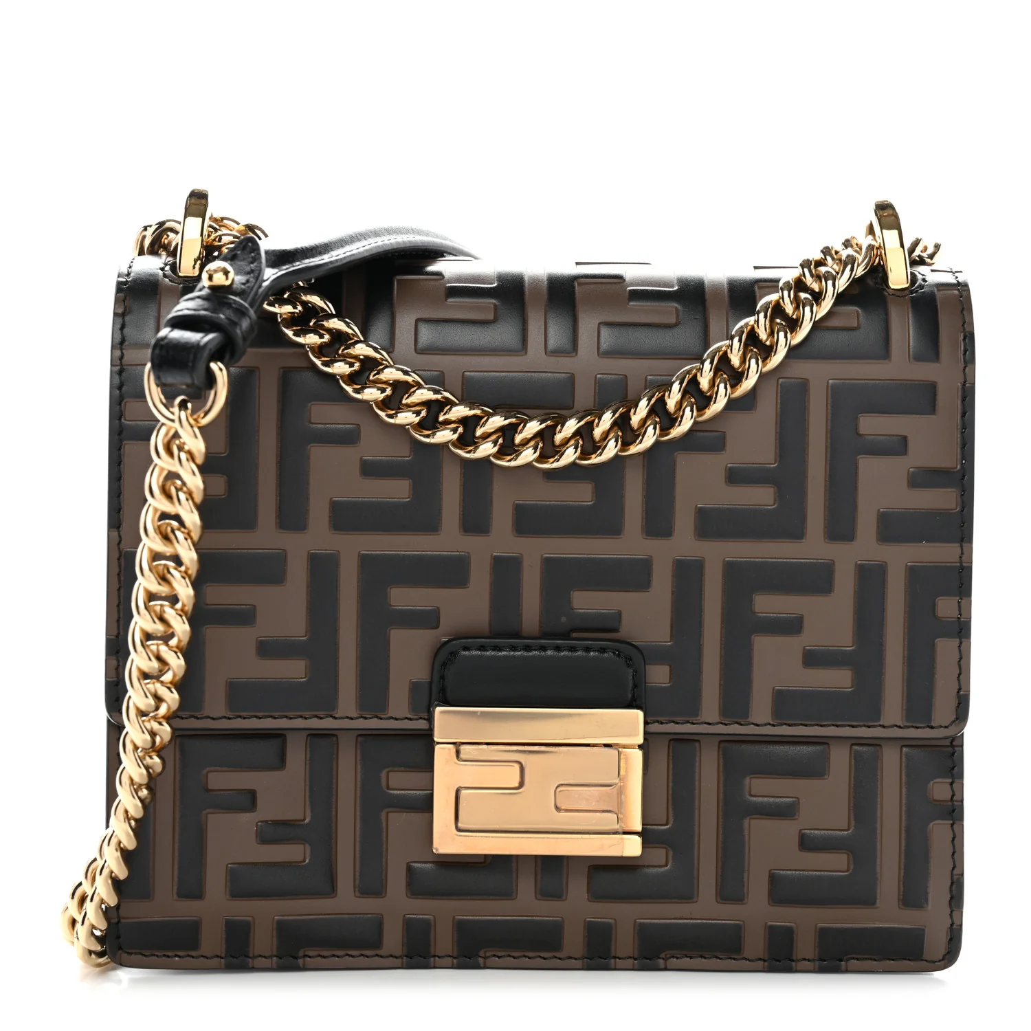 Vitello Liberty Bi-Color FF 1974 Embossed Small Kan U Shoulder Bag Maya Black - Image 3