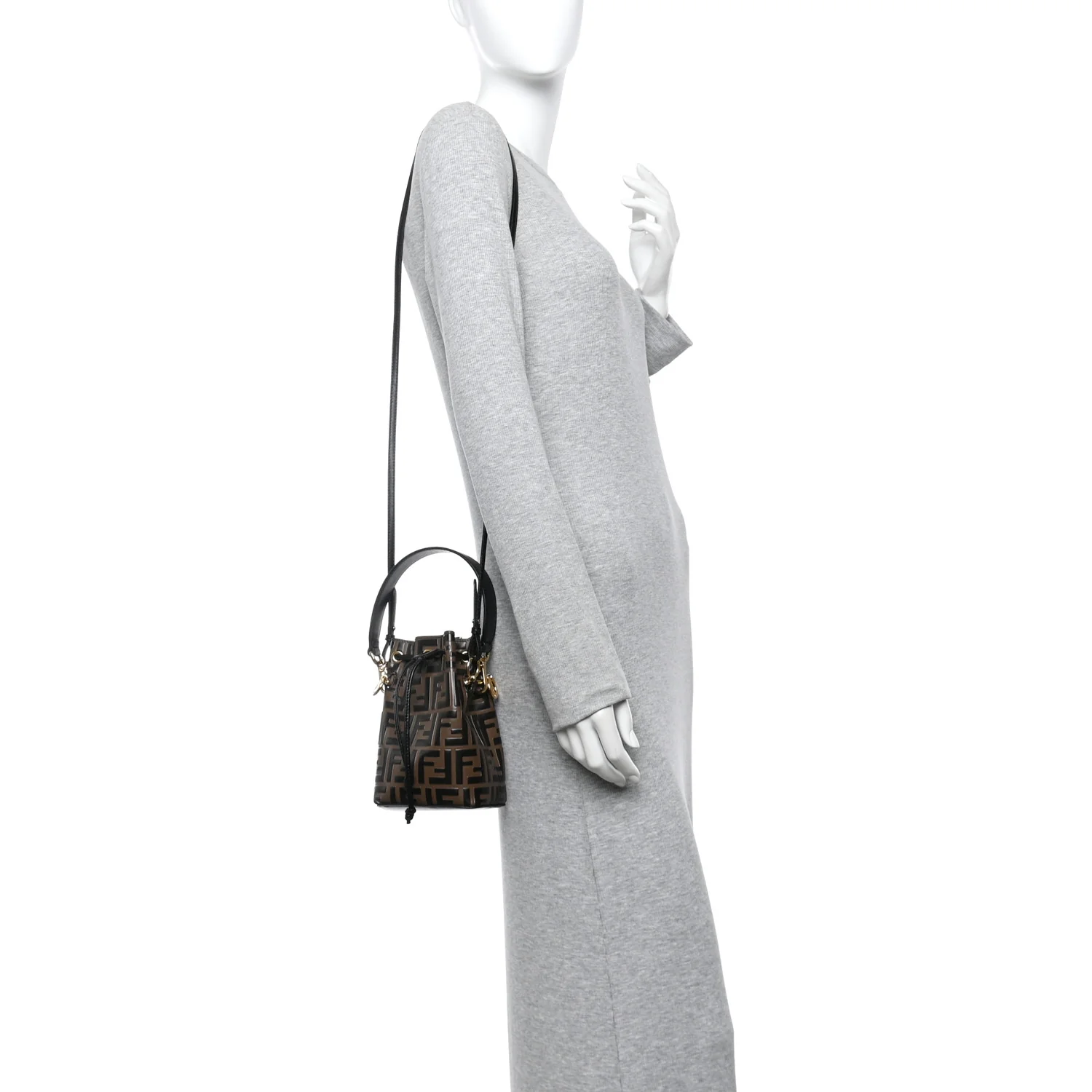 Vitello Liberty F is Fendi Bi-Color FF 1974 Embossed Mini Mon Tresor Bucket Bag Maya Black - Image 2