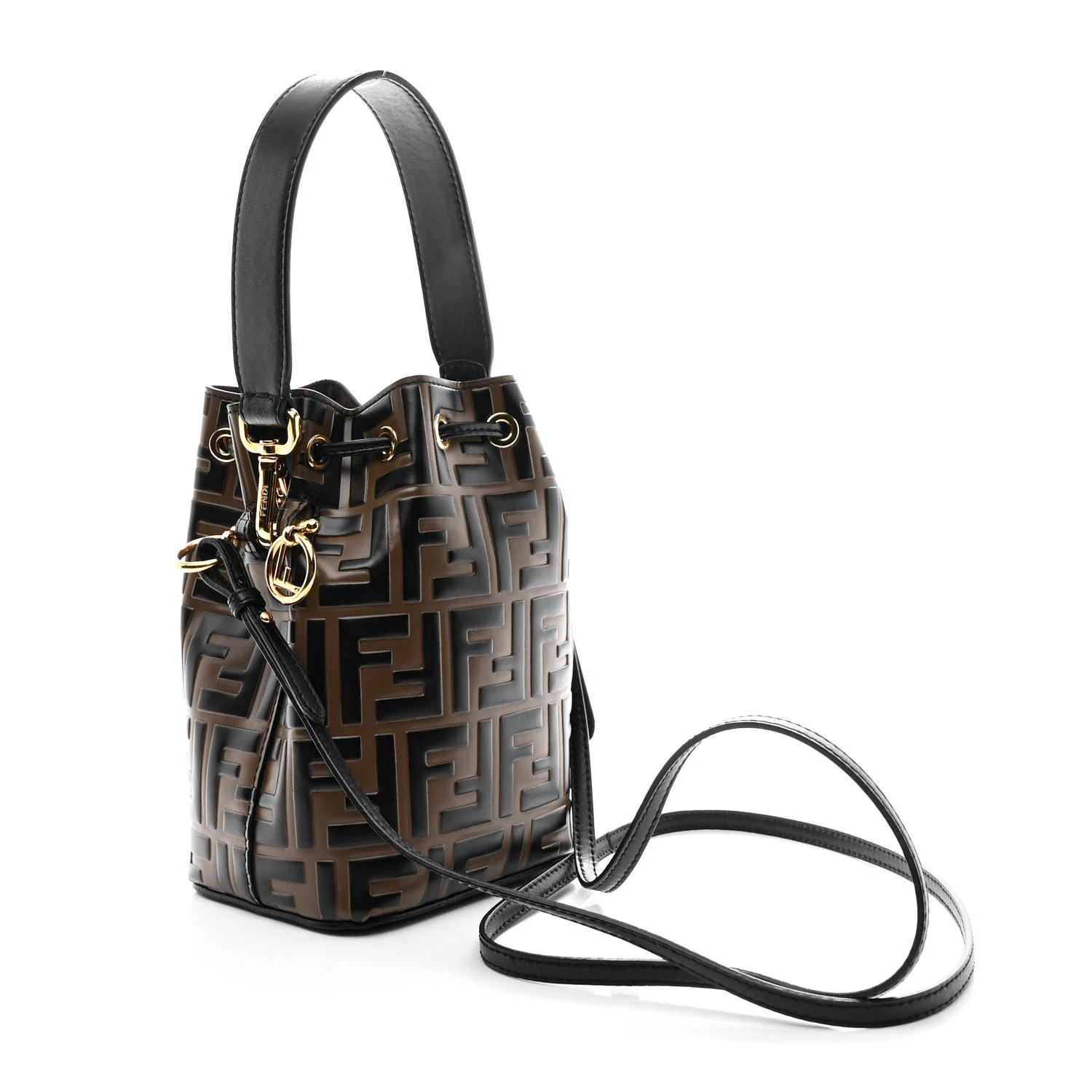 Vitello Liberty F is Fendi Bi-Color FF 1974 Embossed Mini Mon Tresor Bucket Bag Maya Black - Image 3
