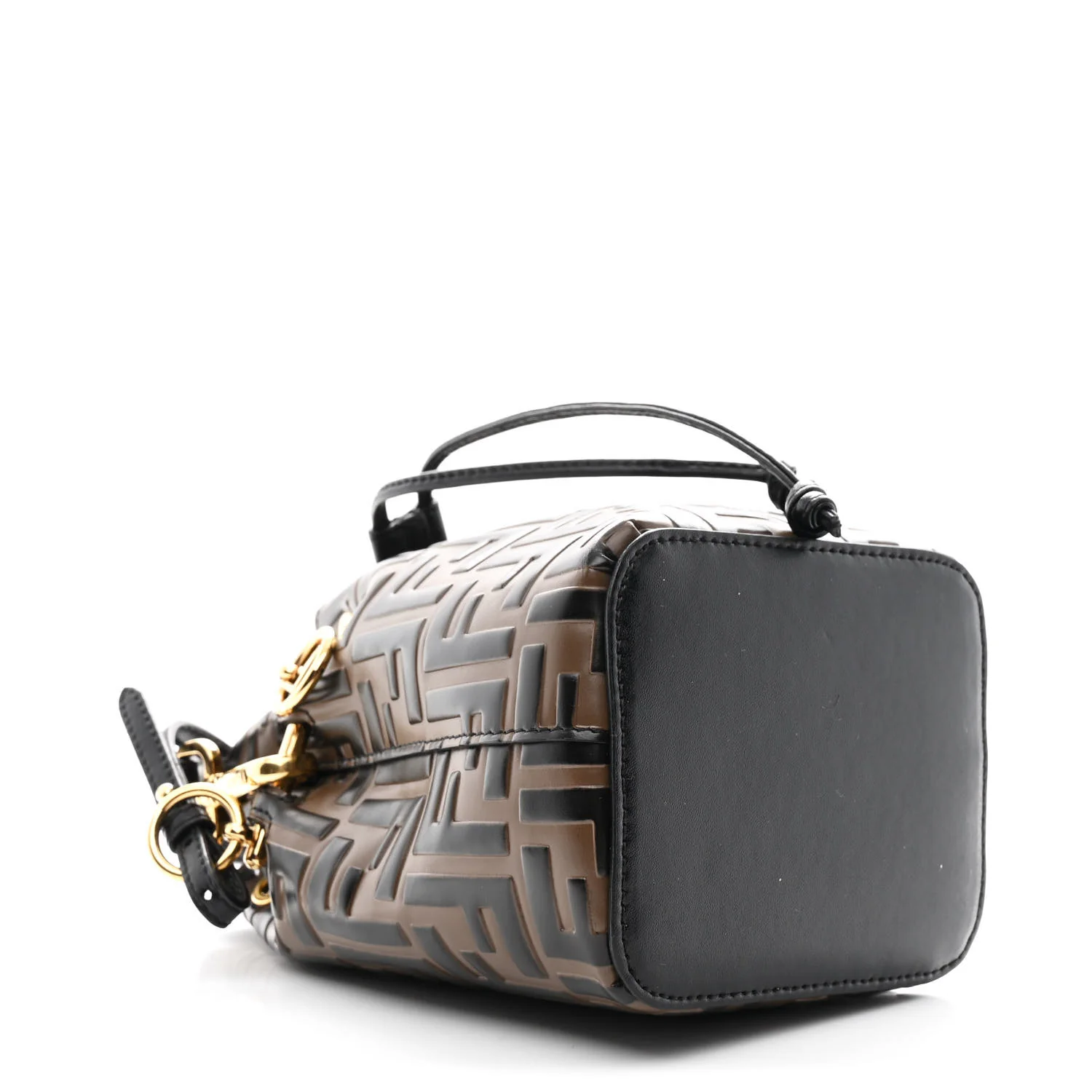 Vitello Liberty F is Fendi Bi-Color FF 1974 Embossed Mini Mon Tresor Bucket Bag Maya Black - Image 4
