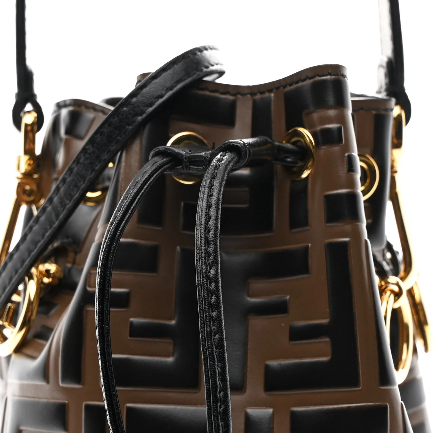 Vitello Liberty F is Fendi Bi-Color FF 1974 Embossed Mini Mon Tresor Bucket Bag Maya Black - Image 8