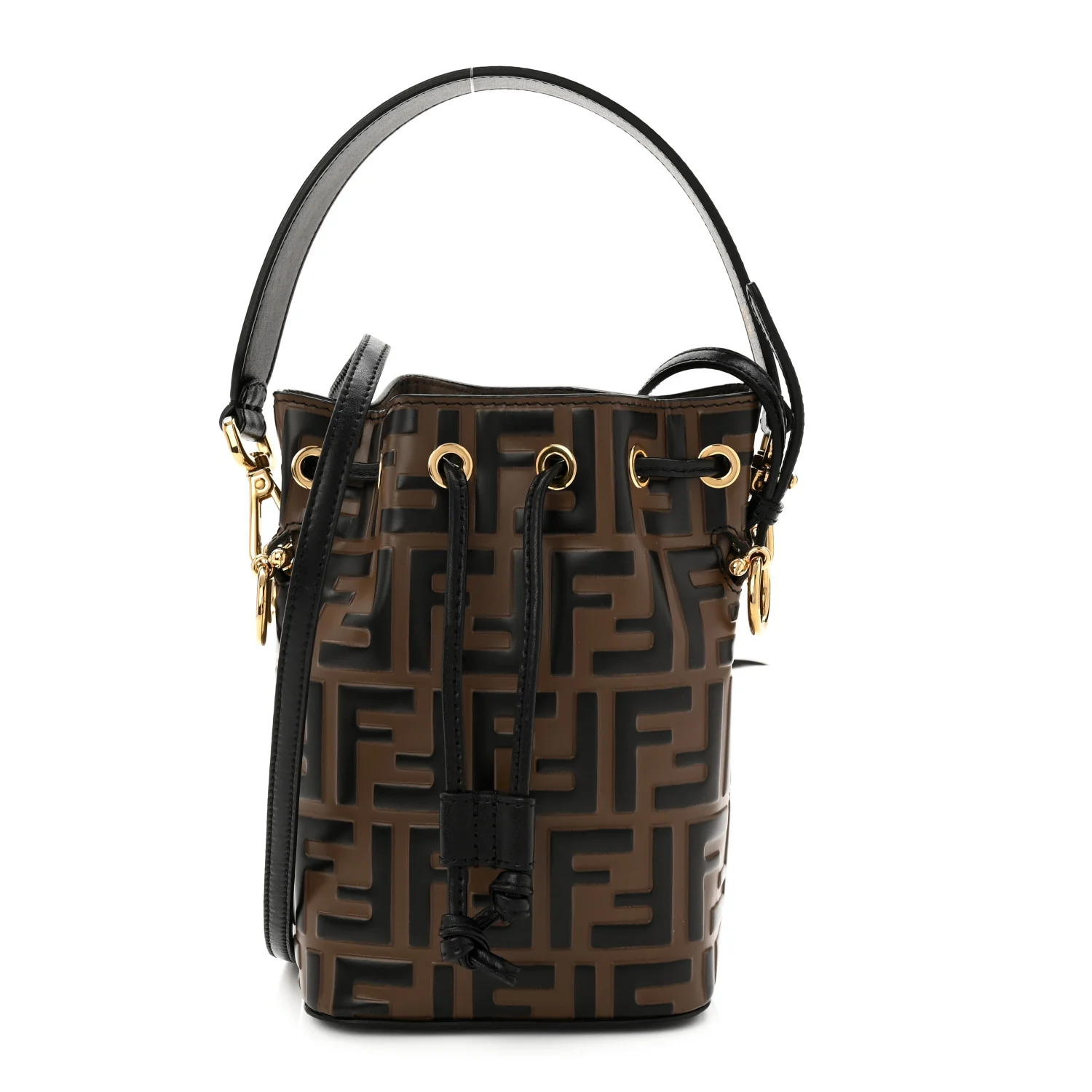 Vitello Liberty F is Fendi Bi-Color FF 1974 Embossed Mini Mon Tresor Bucket Bag Maya Black