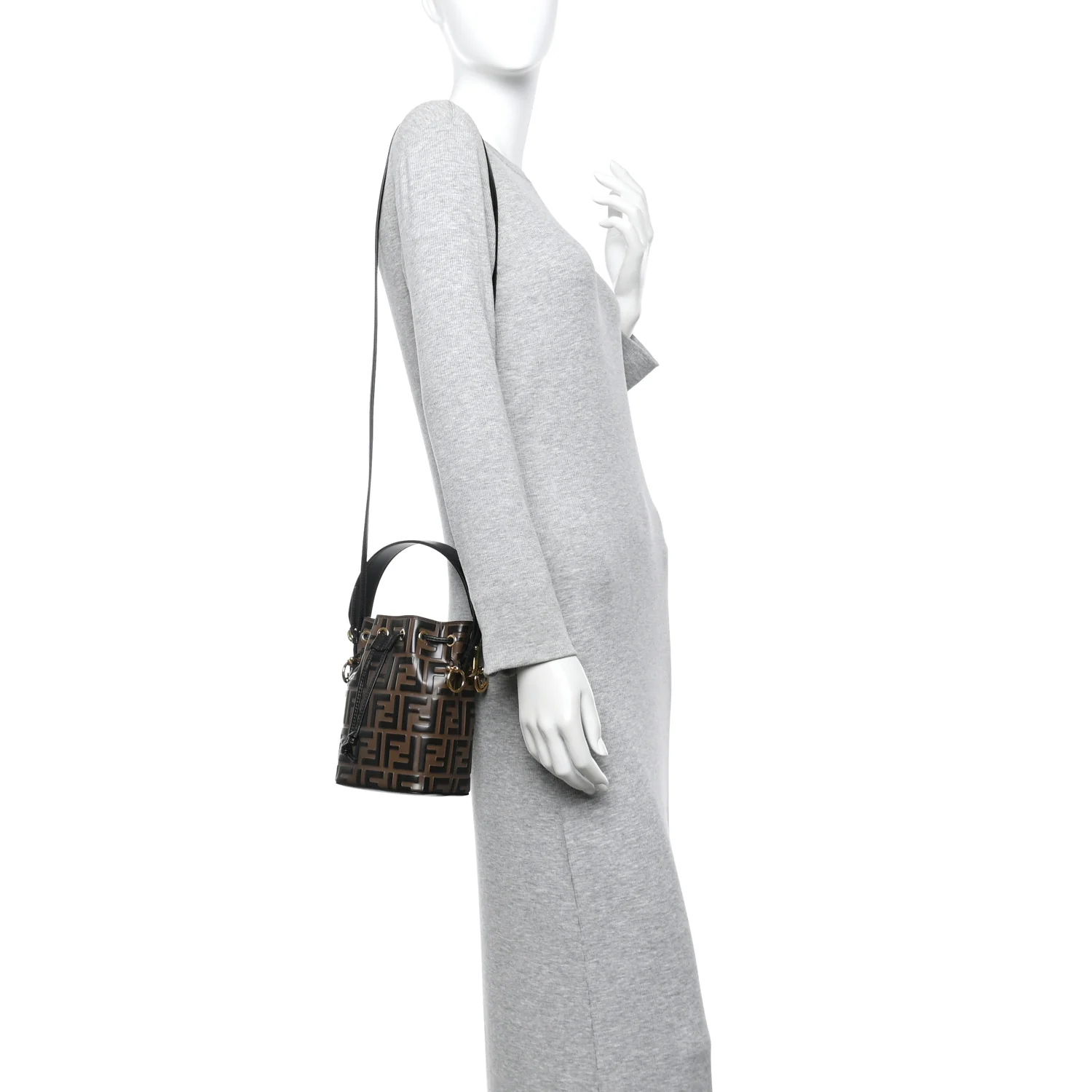 Vitello Liberty F is Fendi Bi-Color FF 1974 Embossed Mini Mon Tresor Bucket Bag Maya Black - Image 2