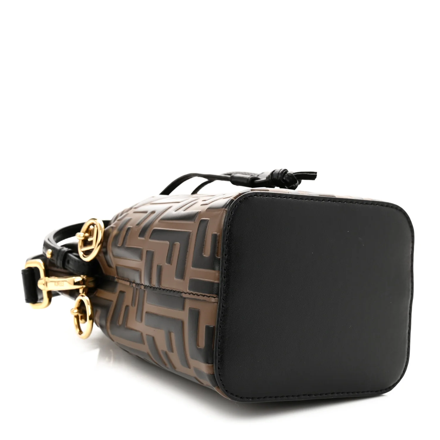 Vitello Liberty F is Fendi Bi-Color FF 1974 Embossed Mini Mon Tresor Bucket Bag Maya Black - Image 4