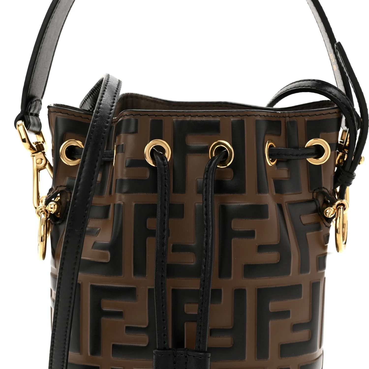 Vitello Liberty F is Fendi Bi-Color FF 1974 Embossed Mini Mon Tresor Bucket Bag Maya Black - Image 8