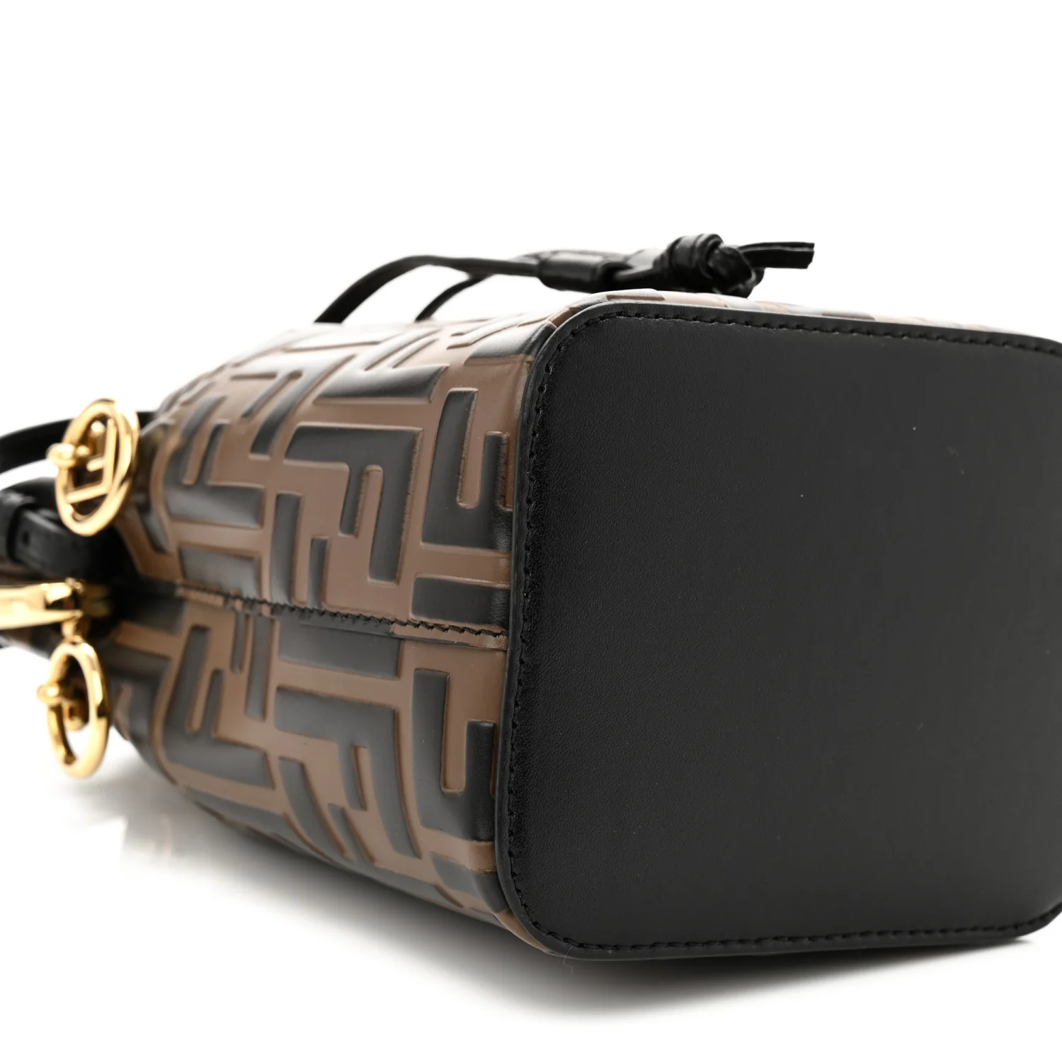 Vitello Liberty F is Fendi Bi-Color FF 1974 Embossed Mini Mon Tresor Bucket Bag Maya Black - Image 9