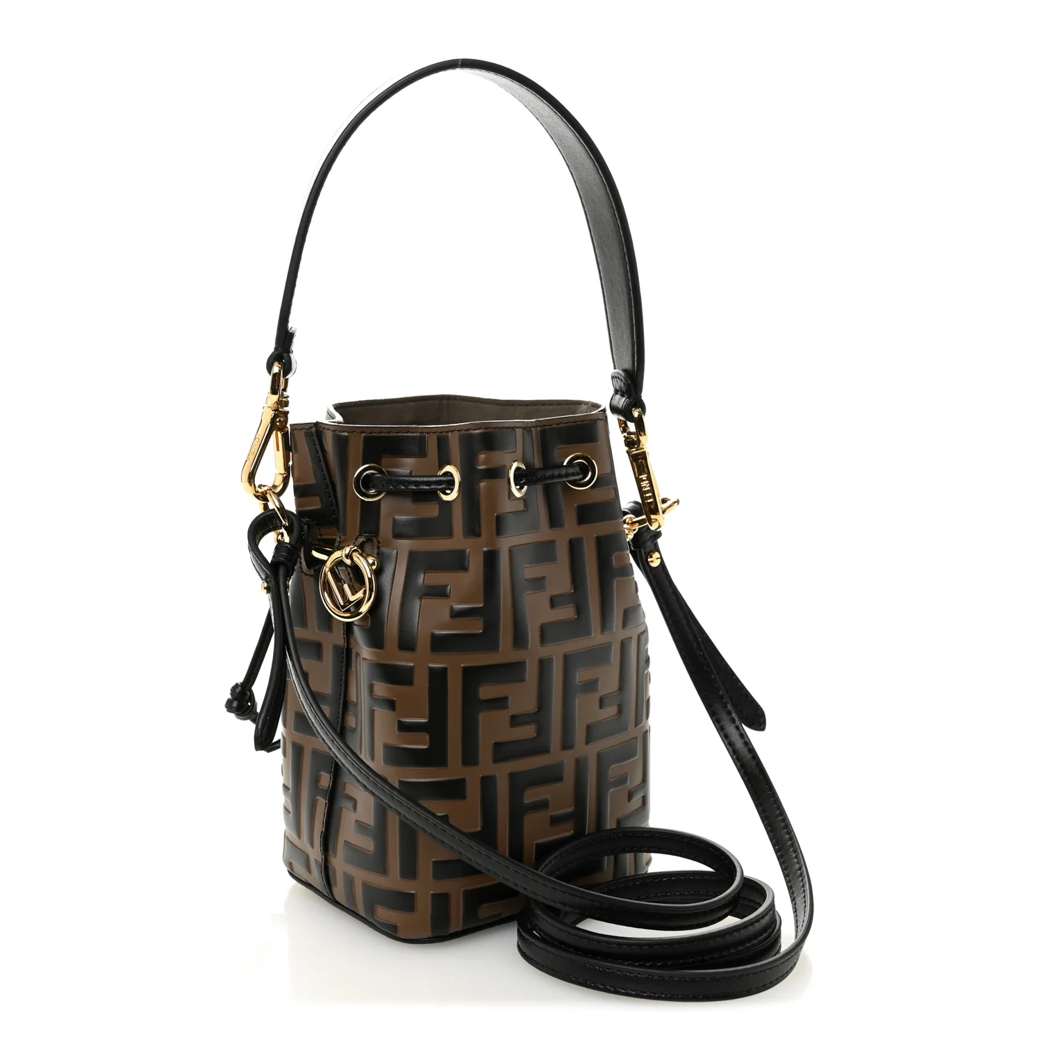 Vitello Liberty F is Fendi Bi-Color FF 1974 Embossed Mini Mon Tresor Bucket Bag Maya Black - Image 3