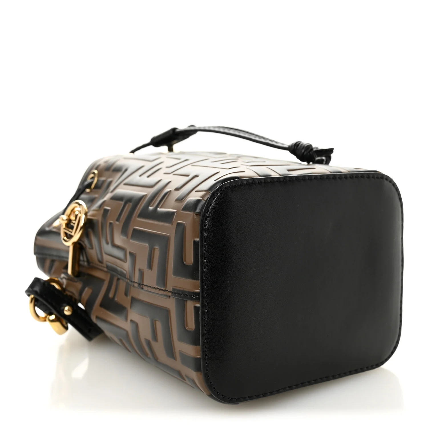 Vitello Liberty F is Fendi Bi-Color FF 1974 Embossed Mini Mon Tresor Bucket Bag Maya Black - Image 4