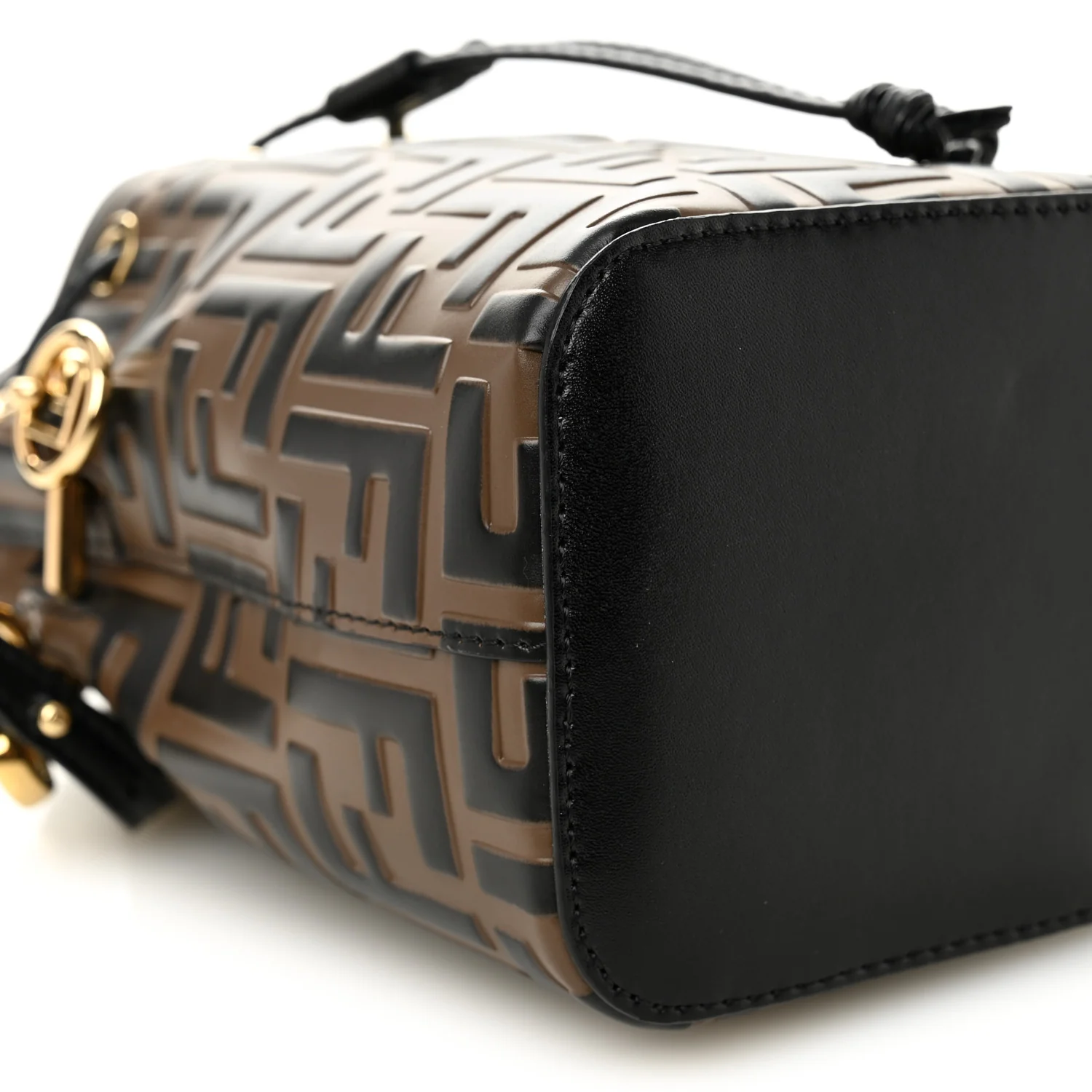 Vitello Liberty F is Fendi Bi-Color FF 1974 Embossed Mini Mon Tresor Bucket Bag Maya Black - Image 9