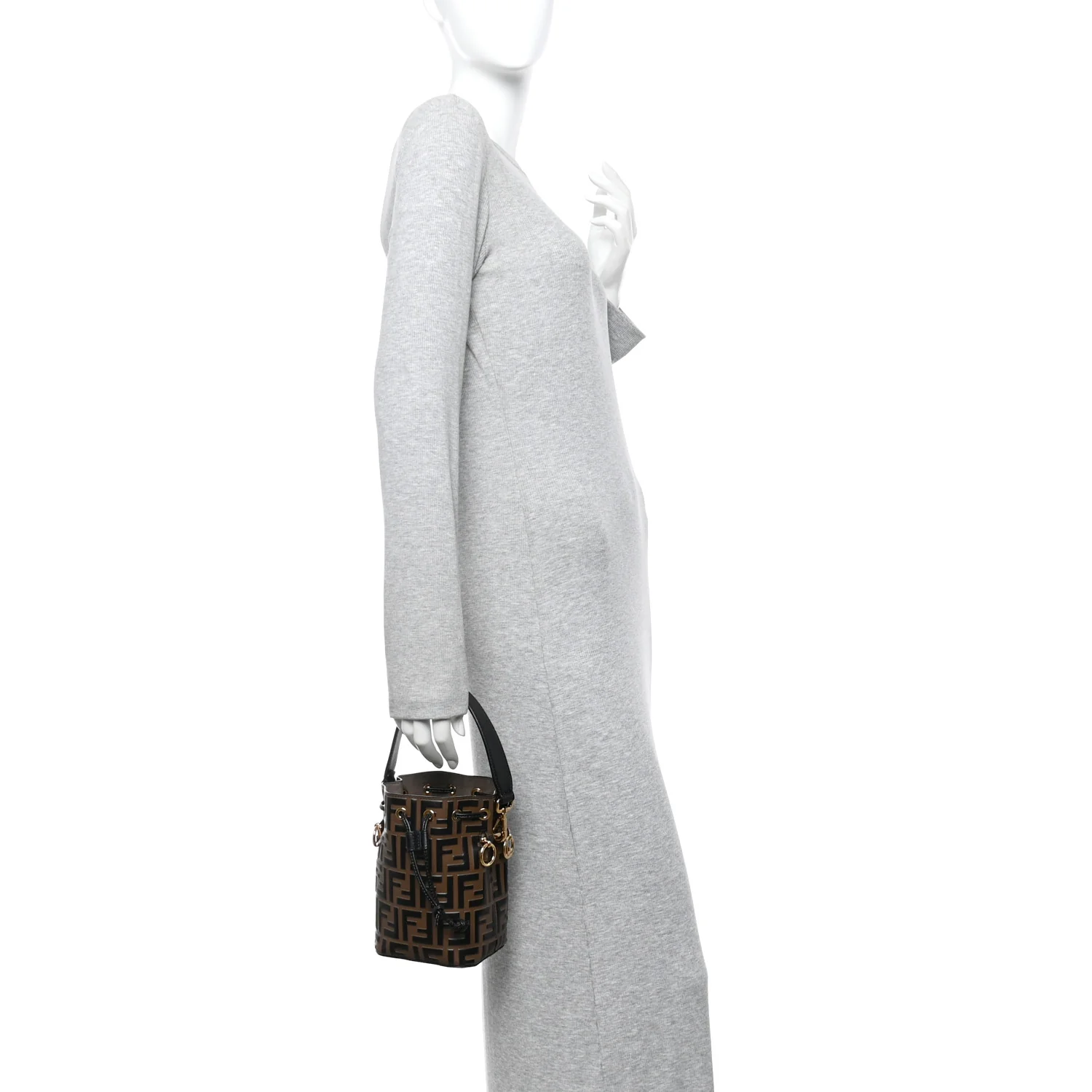 Vitello Liberty F is Fendi Bi-Color FF 1974 Embossed Mini Mon Tresor Bucket Bag Maya Black - Image 2