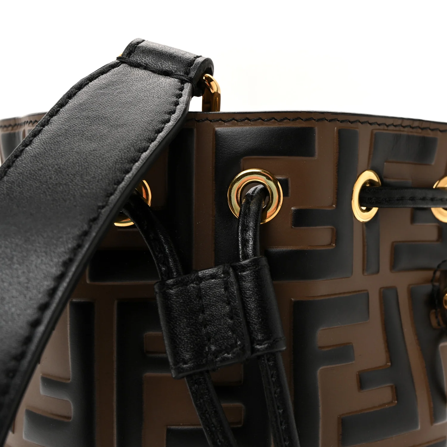 Vitello Liberty F is Fendi Bi-Color FF 1974 Embossed Mini Mon Tresor Bucket Bag Maya Black - Image 8