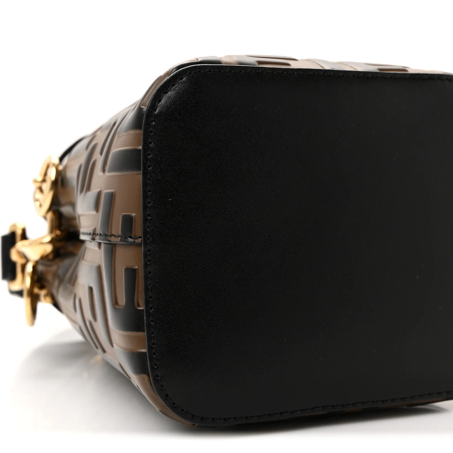 Vitello Liberty F is Fendi Bi-Color FF 1974 Embossed Mini Mon Tresor Bucket Bag Maya Black - Image 9