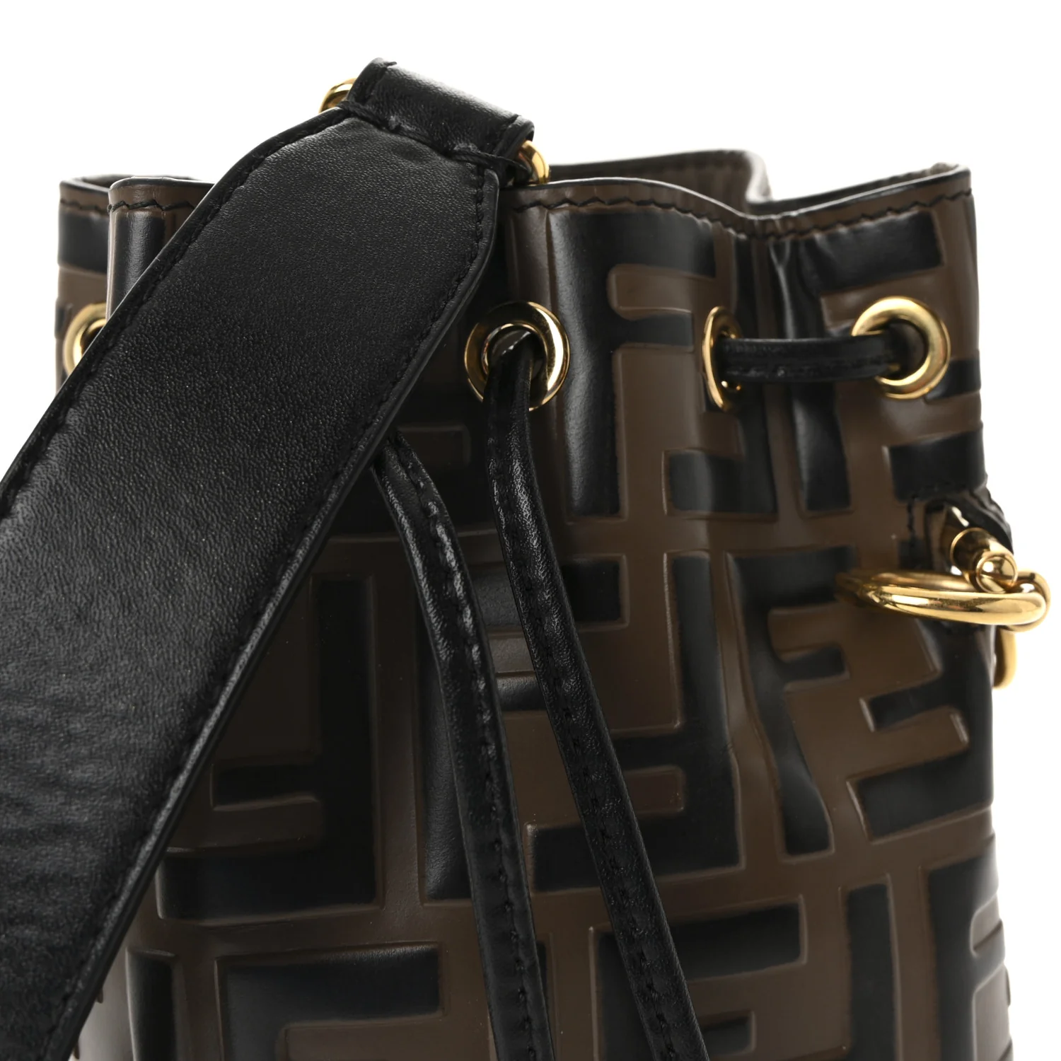 Vitello Liberty F is Fendi Bi-Color FF 1974 Embossed Mini Mon Tresor Bucket Bag Maya Black - Image 8