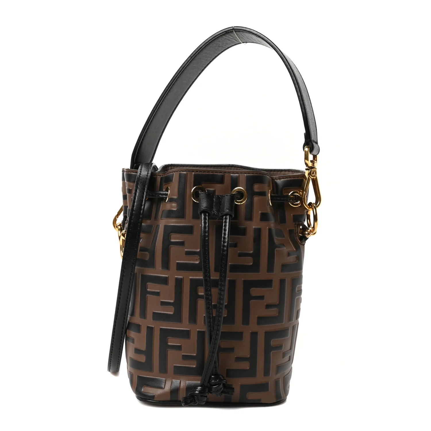Vitello Liberty F is Fendi Bi-Color FF 1974 Embossed Mini Mon Tresor Bucket Bag Maya Black