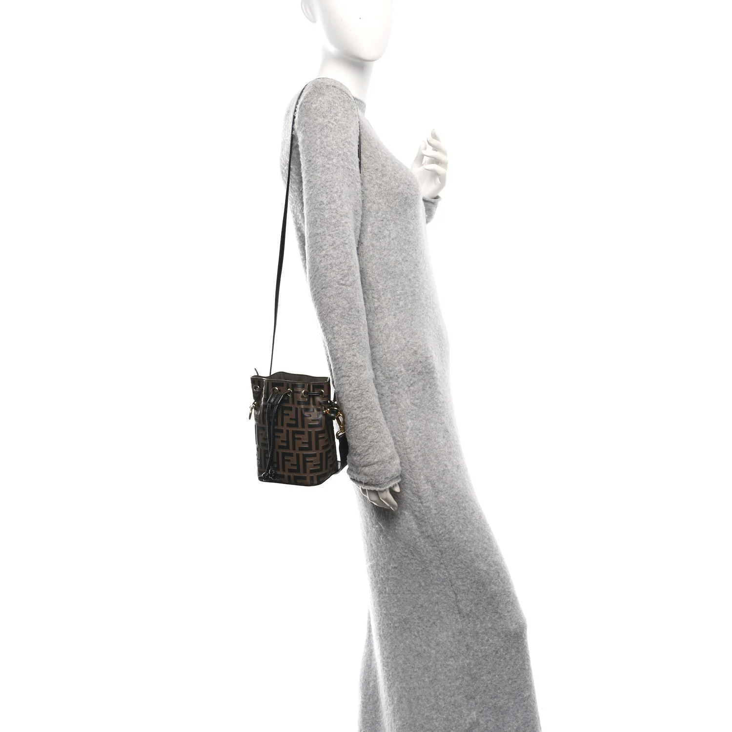 Vitello Liberty F is Fendi Bi-Color FF 1974 Embossed Mini Mon Tresor Bucket Bag Maya Black - Image 2
